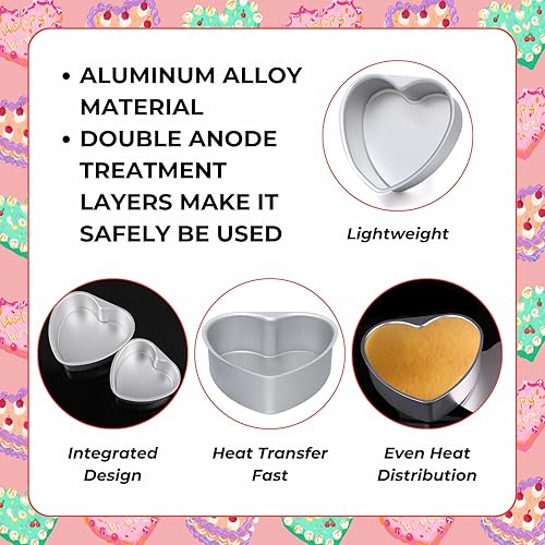 Miniatura 4 de beyonday 2 moldes para pasteles en forma de corazón con parte inferior extraíble, bandejas de aleación de aluminio de 6 y 8 pulgadas para