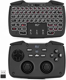 Rii RK707 Mini Keyboard and Mouse Combo with Trackpad, Media Keyboard Mouse with Game Controller, 62-Key Rechargeable Backlit Turbo Vibration for PC/Raspberry pi2/Android TV Google/TV