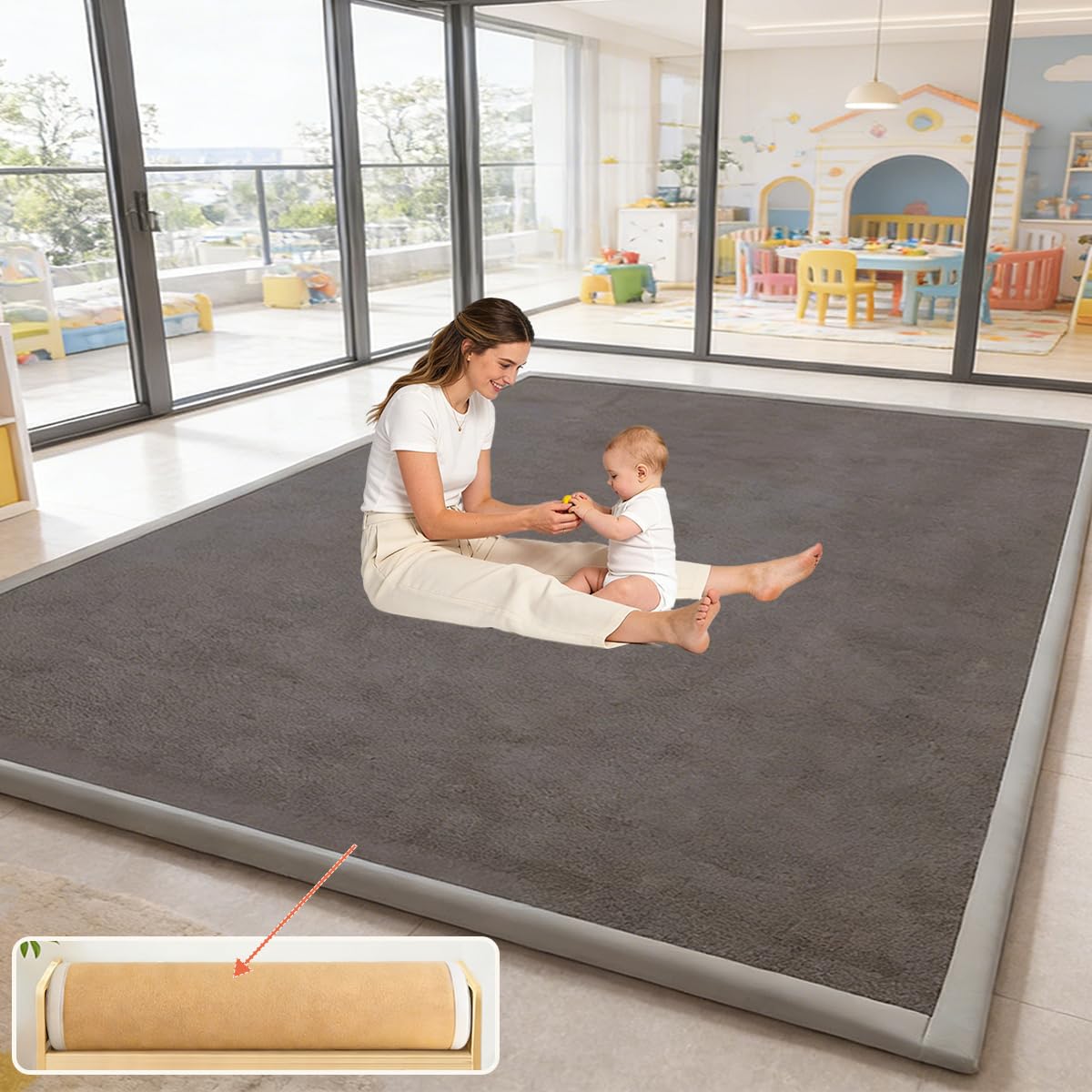 Tappeto Gioco Bambini Acolchado 2.5 cm Extra Spesso, Antiscivolo, Ideale per Pavimenti e Box Neonato, Palestra Neonati, Tappeto Tummy Time Neonati Grigio Argento 200 x 250 cm