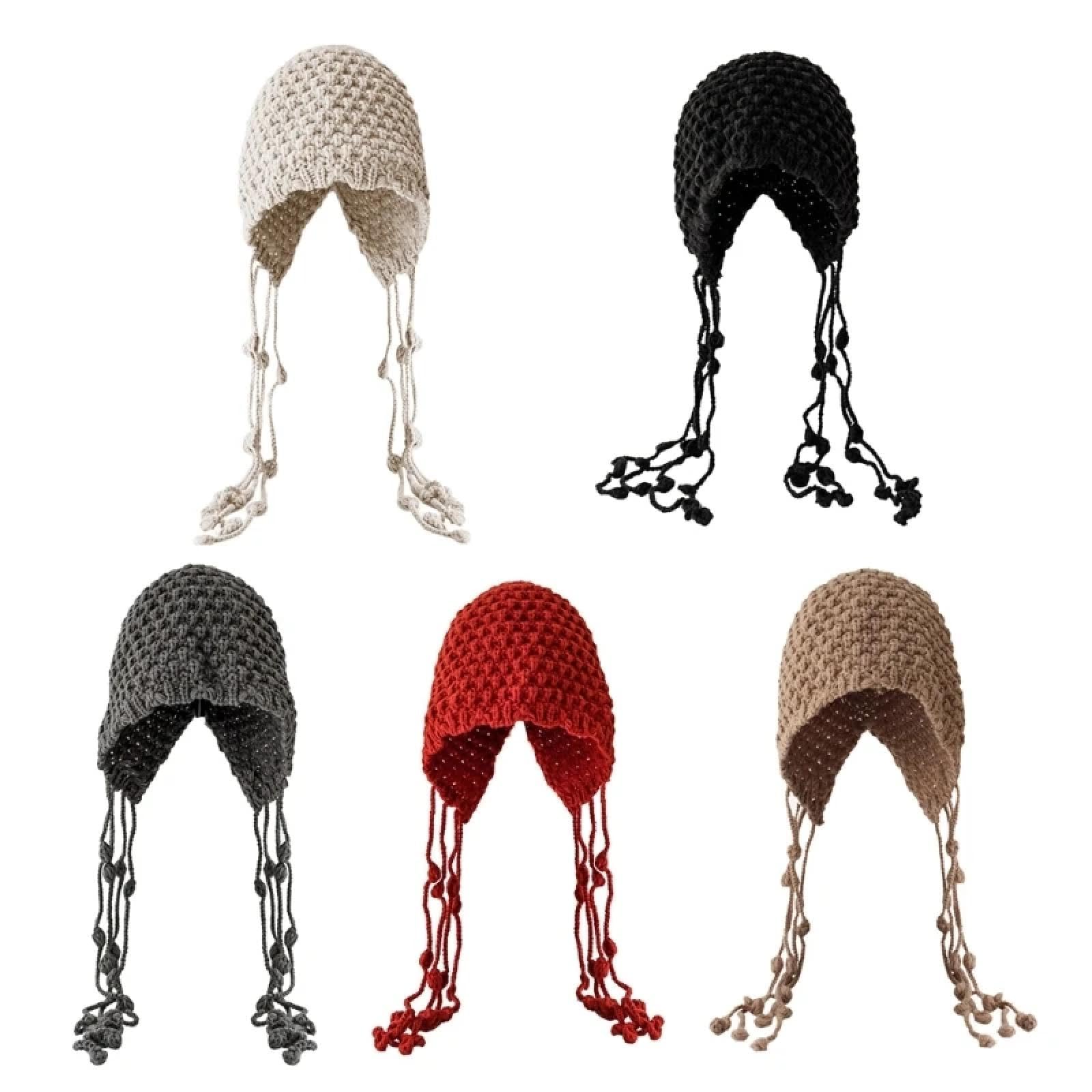 Strickmützen Hüte Mützen Caps Beanie Handgemachte Strickmütze Damen Quasten Hüte Skullies Mützen