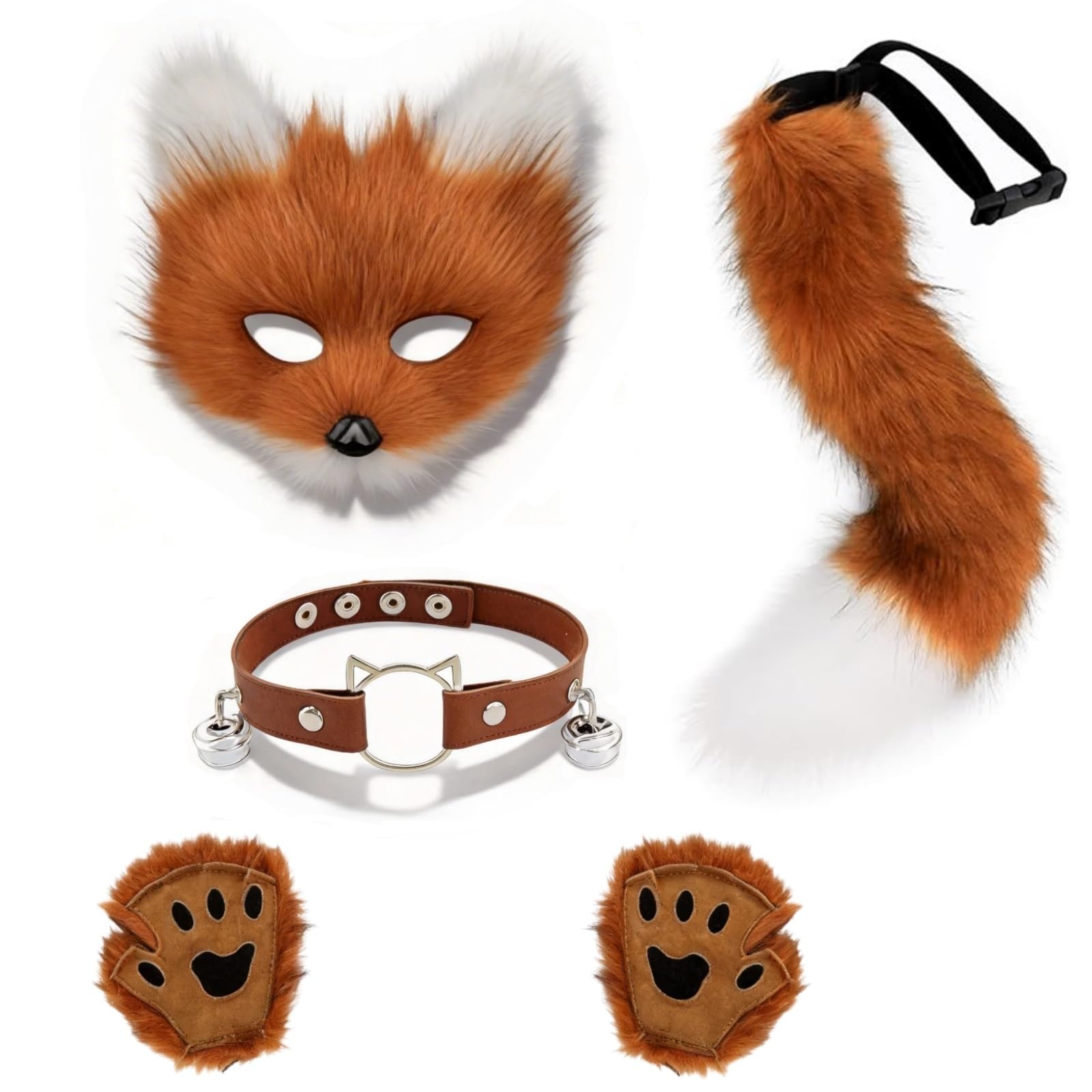 Fuchs Kostüm Set, Fuchs Maske, Fuchs Therian Mask für Jugendliche und Erwachsene, Plüsch Fuchs Maske mit Tail Handschuhe, Tier Cosplay für Halloween, Party Cosplay, Weihnachten, Karnevalspartys