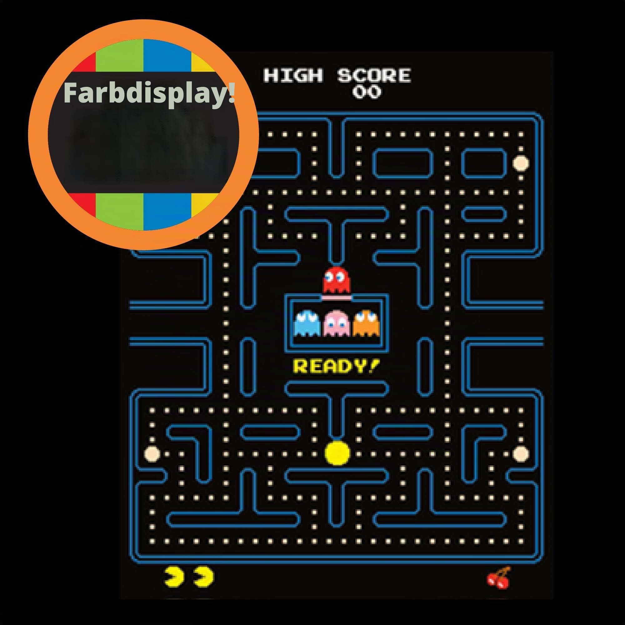 Basic Fun Arcade Classics Mini Ms. Pac-Man – Retro-Handheld-Spiel mit Joystick, Farbdisplay und Soundeffekten – Sammlerstück für Kinder und Fans