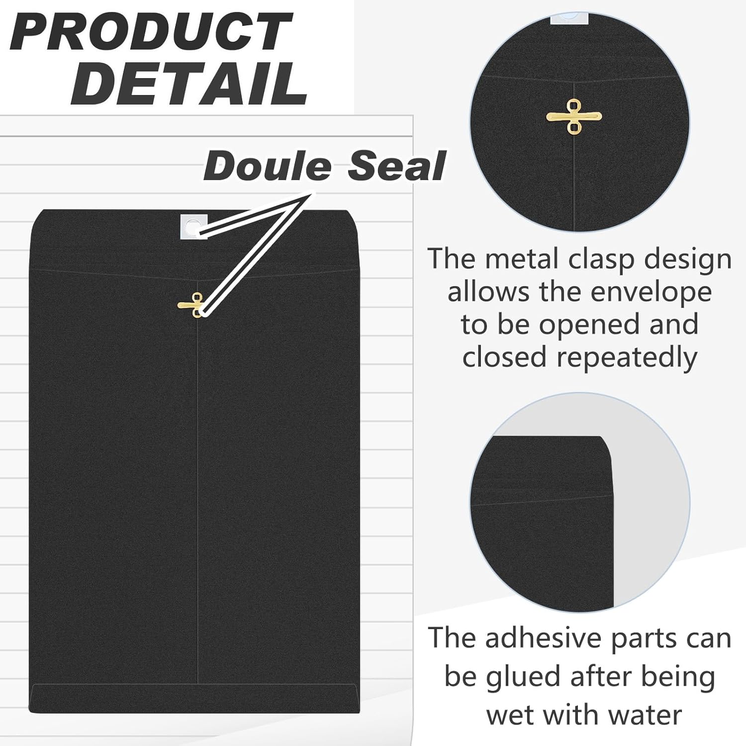 Geyee 50 Pcs 9 x 12 Inch Clasp Envelopes Letter Size Mailing Envelopes with Clasp Closure for Filing Storing Documents Office Home Business School (Black)