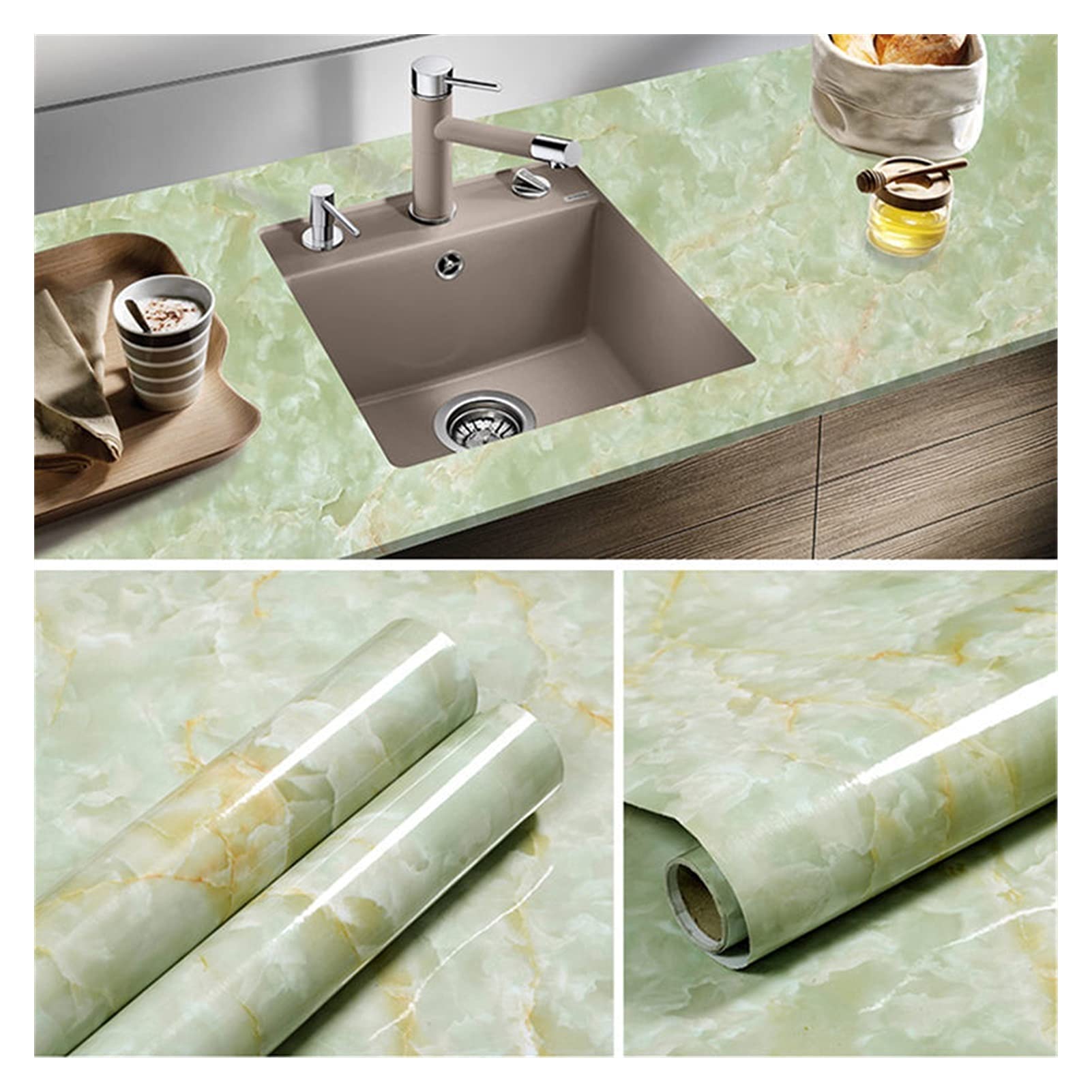 Pellicola Adesiva per Mobili, Autoadesivo anti-olio Stufa da cucina Alta temperatura parete impermeabile in ceramica per piastrelle in ad alta Carta Adesiva Effetto Marmo(Light Silver,60cmx5m)