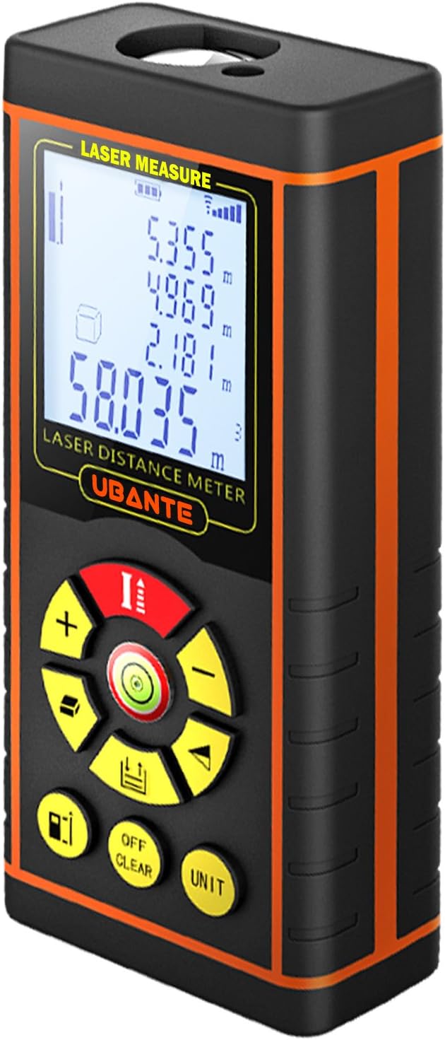 UBANTE Laser Measure 60m/196Ft Laser Measure Distance with Multi-Funtion Laser Measuring Device With Bubble Level, Pythagorean Mode, Area and Volume Calculations USB Connection Charge and Voice Prompt