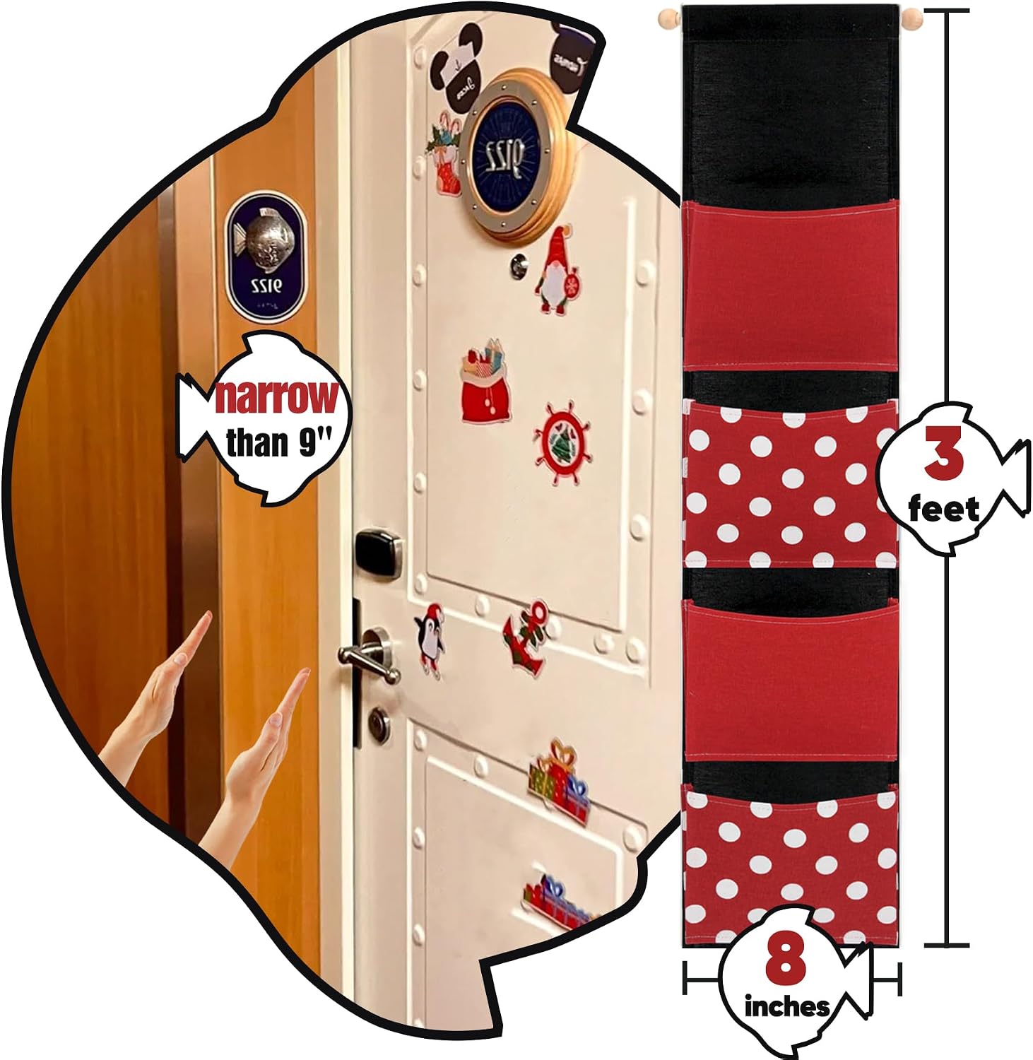 RUNROLE 8 Inch Narrow Fish Extender - 4 Pocket, Easily Personalize, Right Width to Fit the Cabin Door, 2026 & 2027 FE for Cruise Gift Exchanges and Pixie Dust
