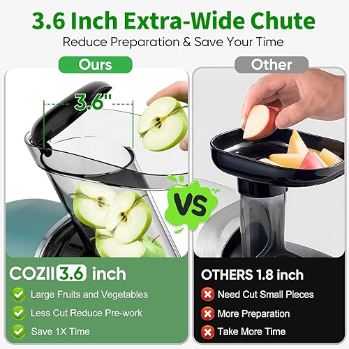 Miniatura 2 de COZII Exprimidor de prensa en frío, exprimidor de masticación lenta sin obstrucciones, modo suaveduro y motor silencioso, canal de alimentación
