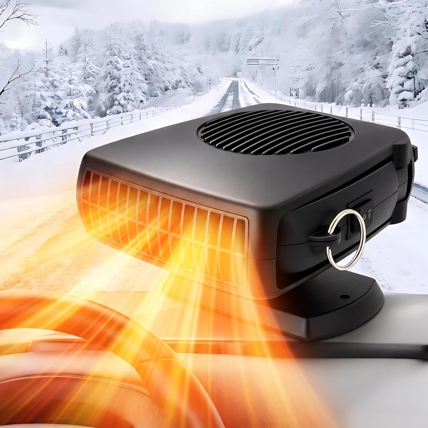 Car Heater,200W 12V Windshield Defroster,Portable Heater for Car Plug in Cigarette Lighter,2-in-1 Fast Heating & Cooling Modes with 360° Rotating Base(Black)