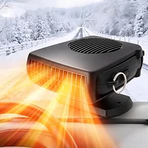 Car Heater,200W 12V Windshield Defroster,Portable Heater for Car Plug in Cigarette Lighter,2-in-1 Fast Heating & Cooling Modes with 360° Rotating Base(Black)