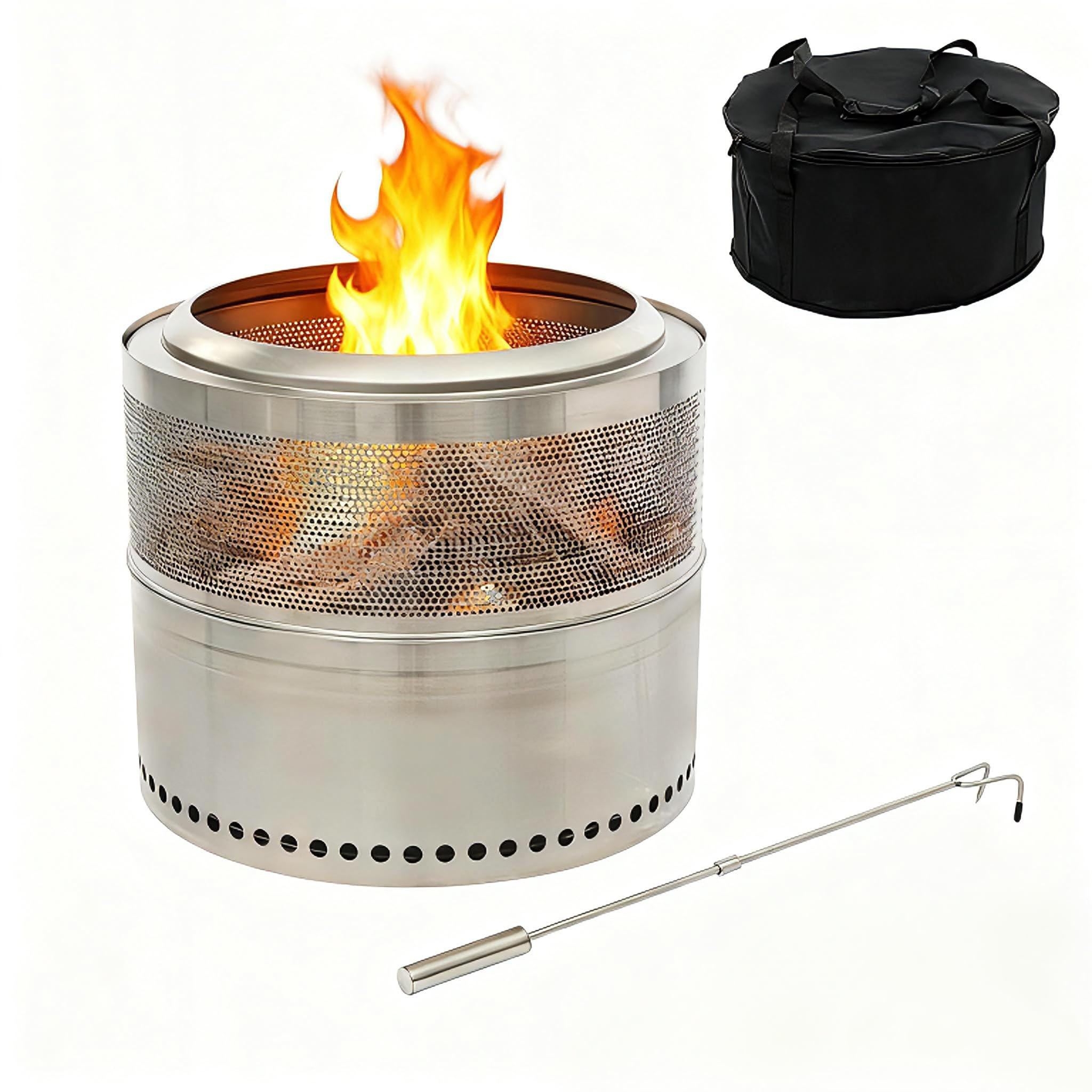 Braciere pieghevole senza fumo, in acciaio inox 201, 50 x 50 x 40 cm, con gancio antincendio e vassoio raccogli cenere, braciere portatile per esterni, per giardino, campeggio e terrazza, custodia