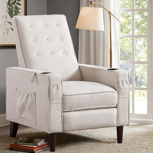 Miniatura 1 de BINGTOO Silla decorativa para sala de estar moderna silla reclinable pequeña con masaje y tela copetuda de calor silla reclinable con soporte para