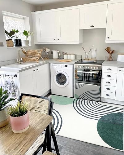 Miniatura 7 de Wonnitar Alfombra bohemia de 5 x 7 pies, color verde, para sala de estar, moderna, abstracta, suave, para dormitorio, lavable a máquina, alfombra