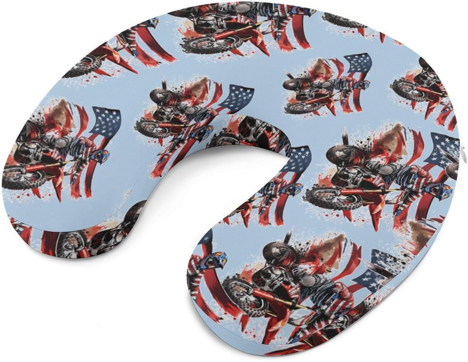 U.S Flag Dirt Bike Motocross Travel Pillow U Shape Neck Pillow Washable Pillowcase for Sleeping Chair