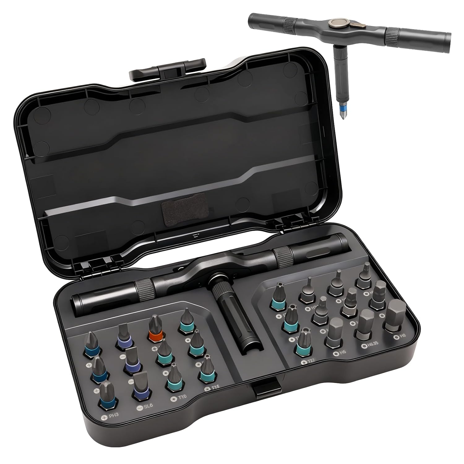 24 in 1 Magnetic Ratchet Screwdriver Set with S2 Steel Bits – Precision Tool Kit for Electronics, Bicycle, Furniture & Home DIY – Includes Ratchet Handle and Storage Case, Gifts for Men