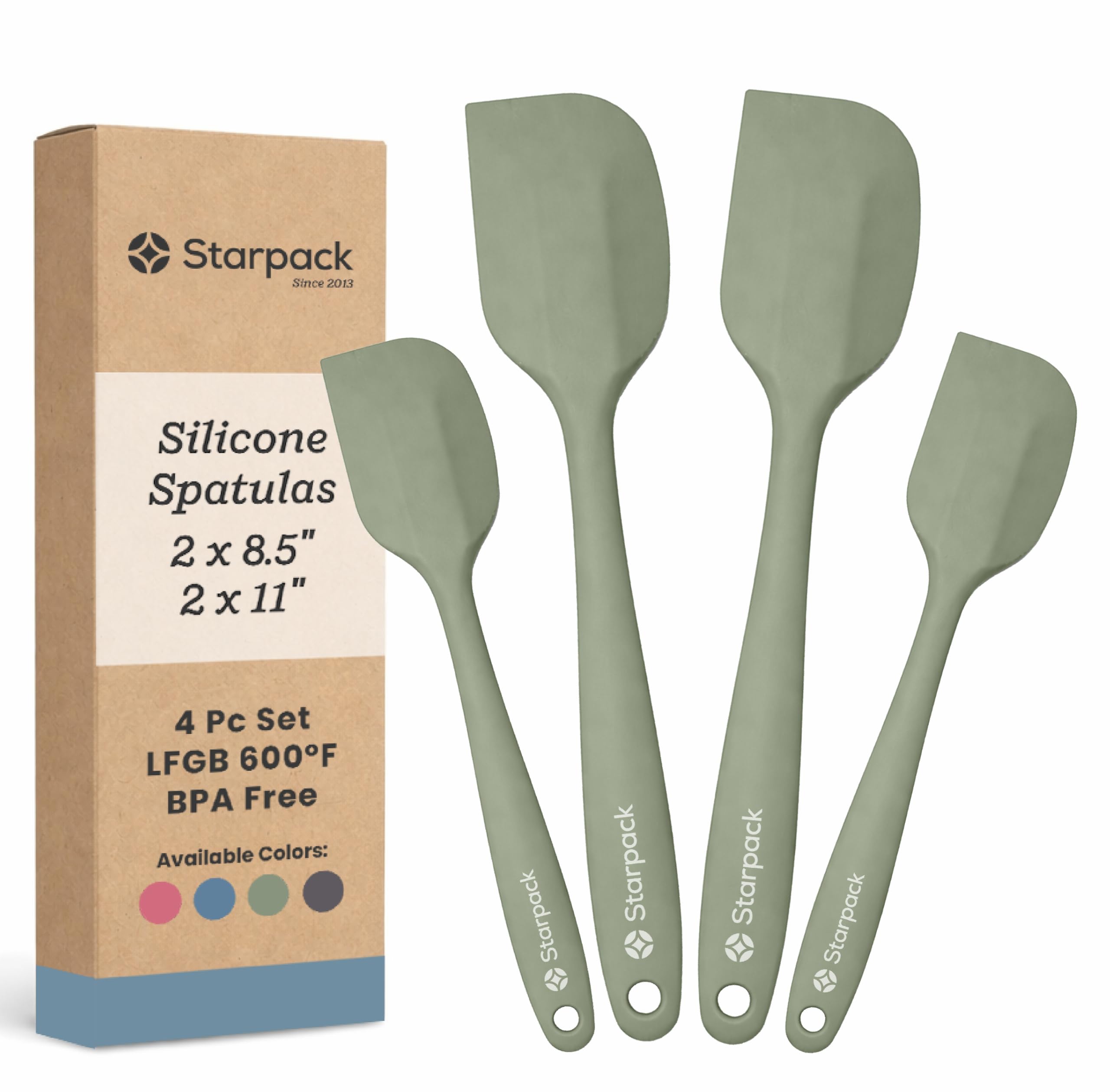StarPack - Juego de 4 espátulas de silicona resistentes al calor a 315.6 °C, espátulas de cocina de grado alimenticio, espátula antiadherente de silicona para hornear y cocinar, juego de espátulas de