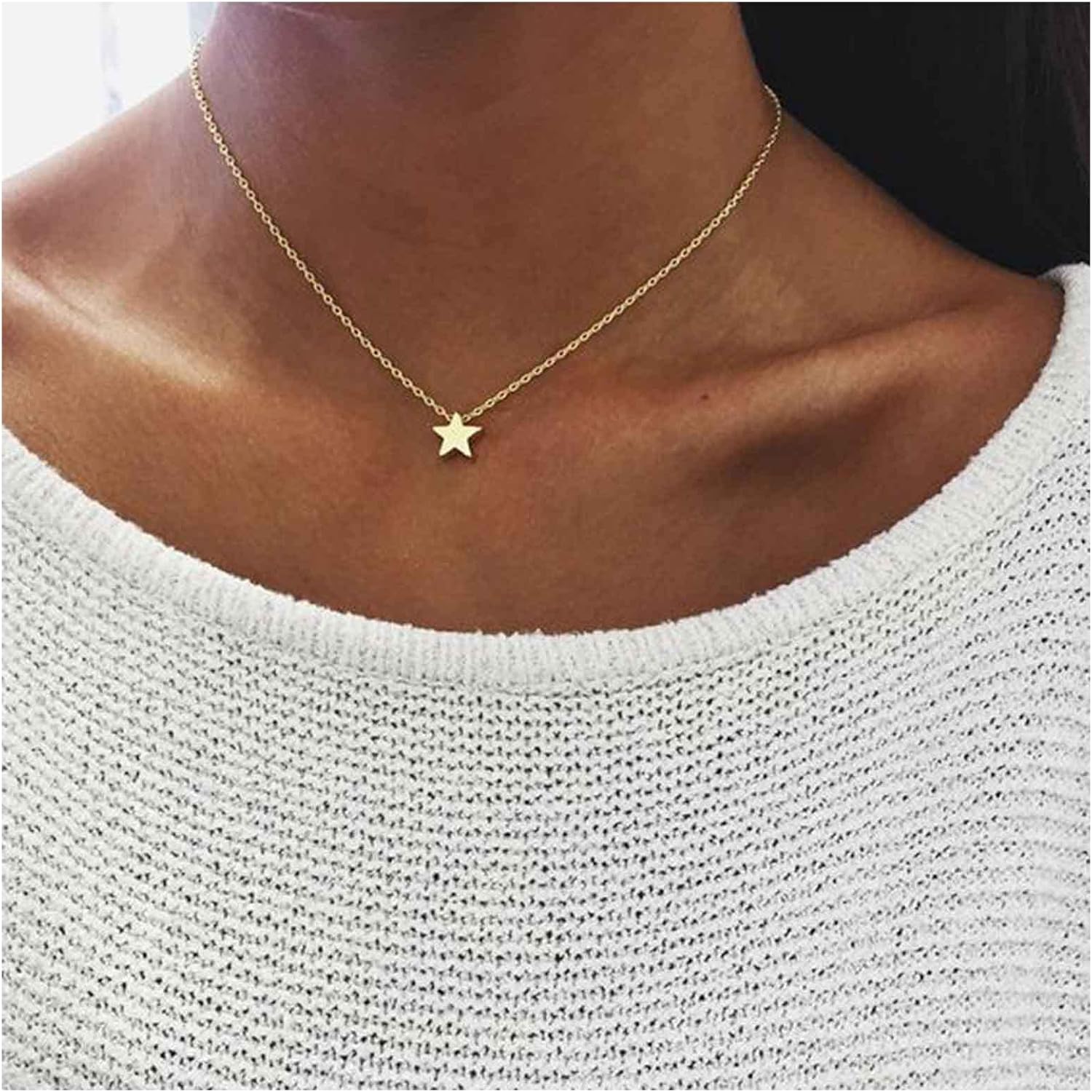 Boho Star Choker Necklace Tiny Star Pendant Necklace Minimalist Single Star Choker Necklace Gold Lucky Star Necklace Jewelry for Women - Image 2