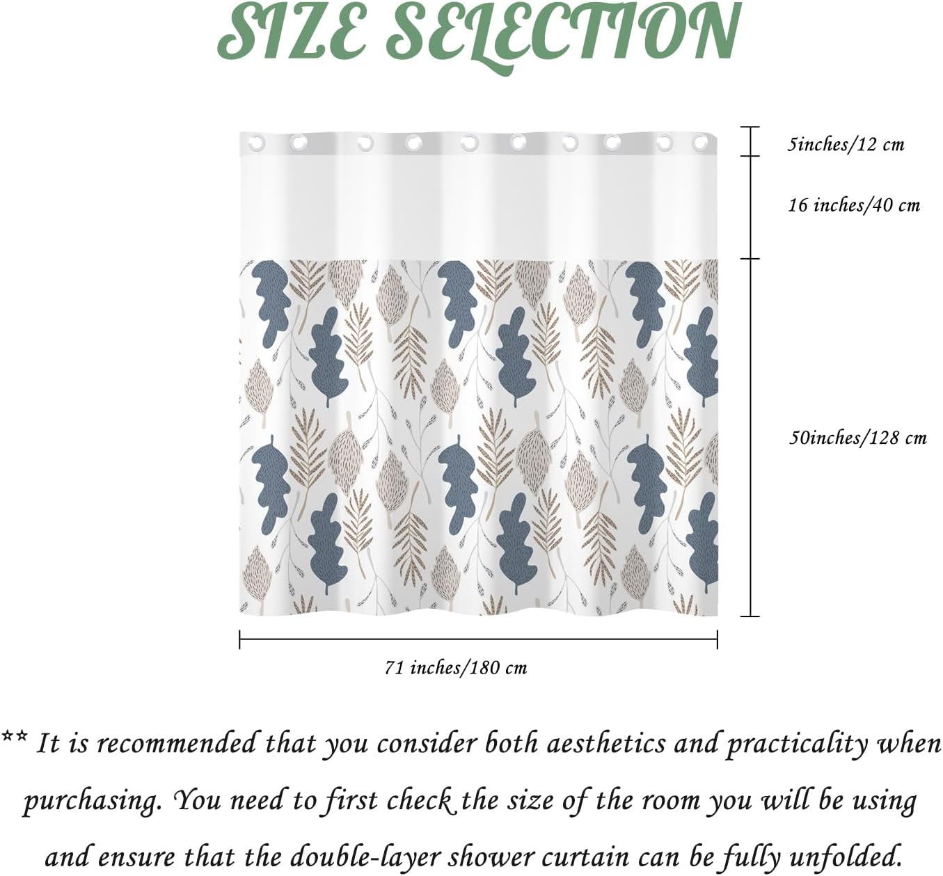 71x71 Inch Without Hook Leaves Shower Curtain and Liner Set Abstract Leaf Botanical Vintage Snap in Shower Curtains for Bathroom Chic Rustic Retro Country Bathroom Set