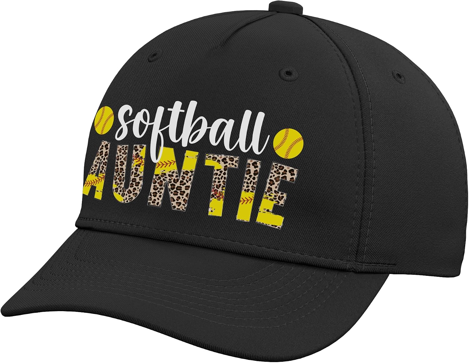 Softball Auntie Leopard Softball Aunt Softball Player Aunt Adjustable Baseball Hat