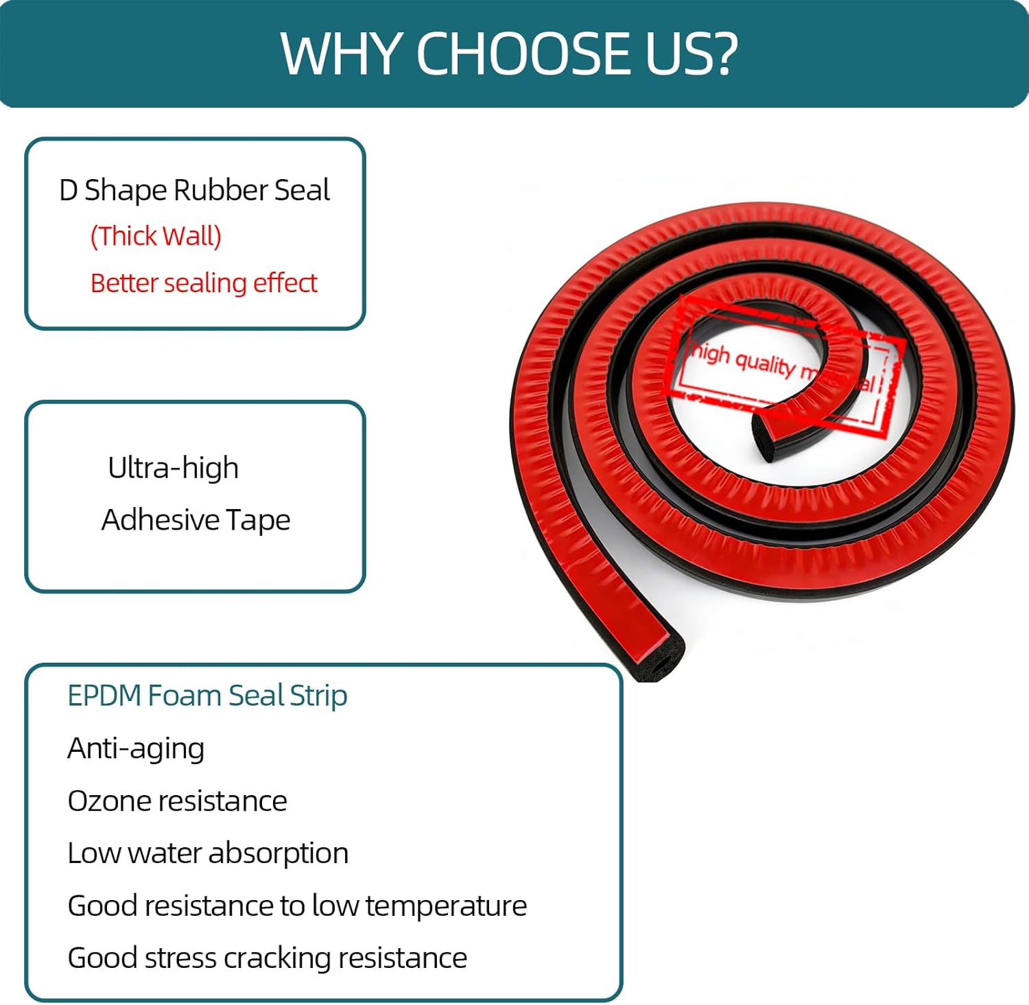 D Shape EPDM Foam Rubber Seal with Tape, Self-Adhesive Rubber Weather Stripping for Boat, Auto, RV, Marine, Garage Doors/Window and More, W:0.5"; H:0.5"; L:26Feet