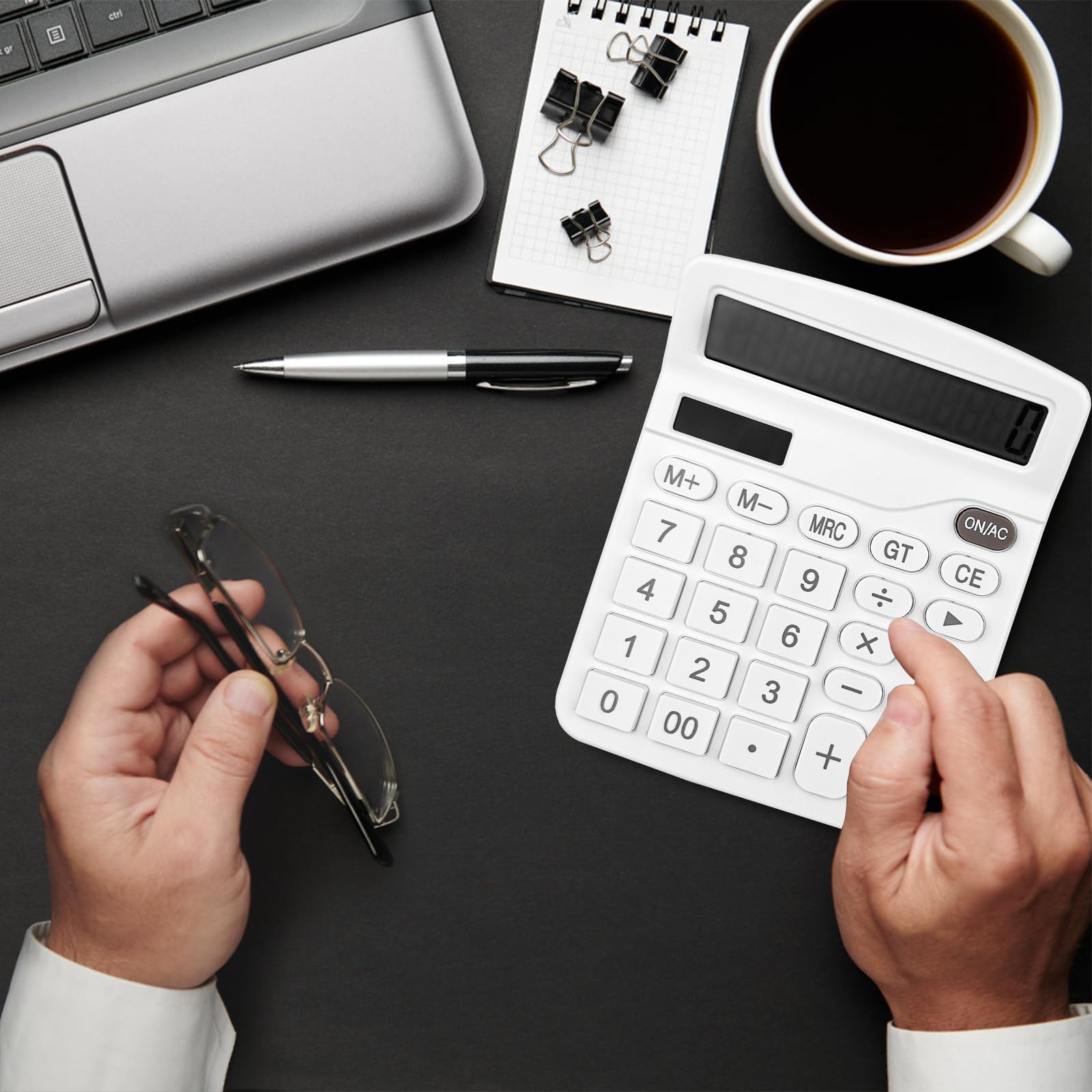 Gvolatee Calculadora Financiera con Pantalla LCD Grande de 12 Dígitos, Botones Grandes, Función Estándar Basica para Oficina, Hogar y Escuela, Blanco