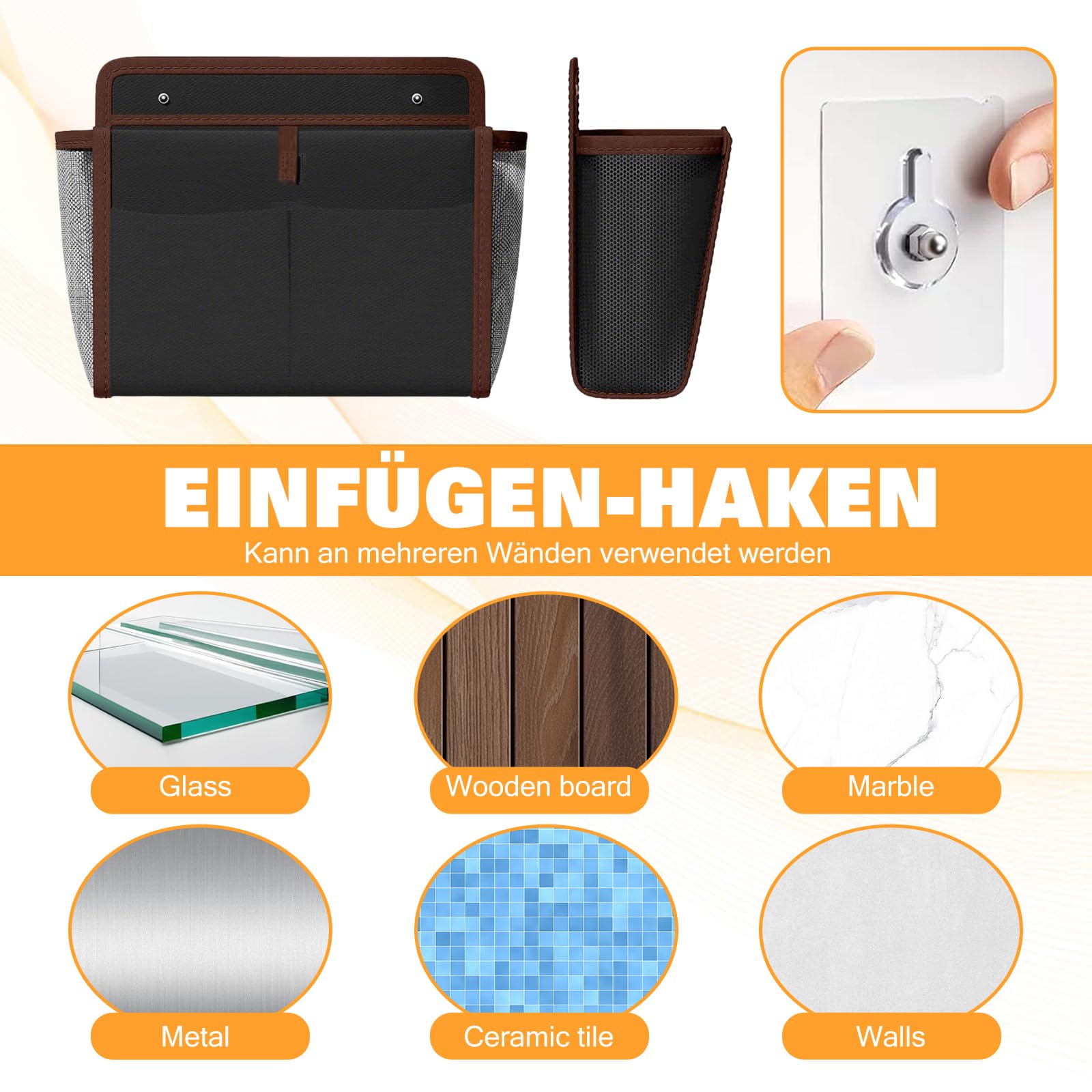 Organizer per camper, 2 pezzi, autoadesivo, da appendere, da campeggio, portatile, con tasca principale e tasca frontale e tasca laterale in rete, per camper, furgone, cucina, ufficio, bagno