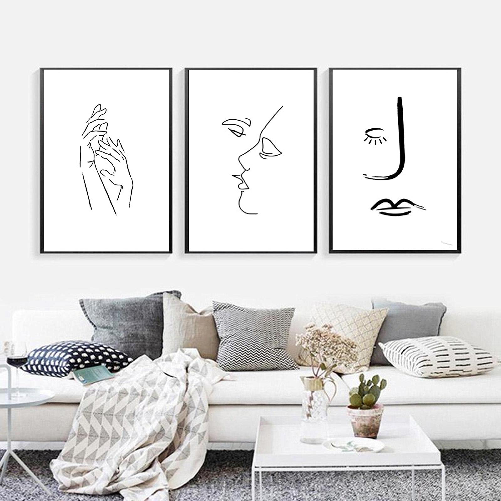 Toile impression noir blanc couple abstrait art mural haut de gamme