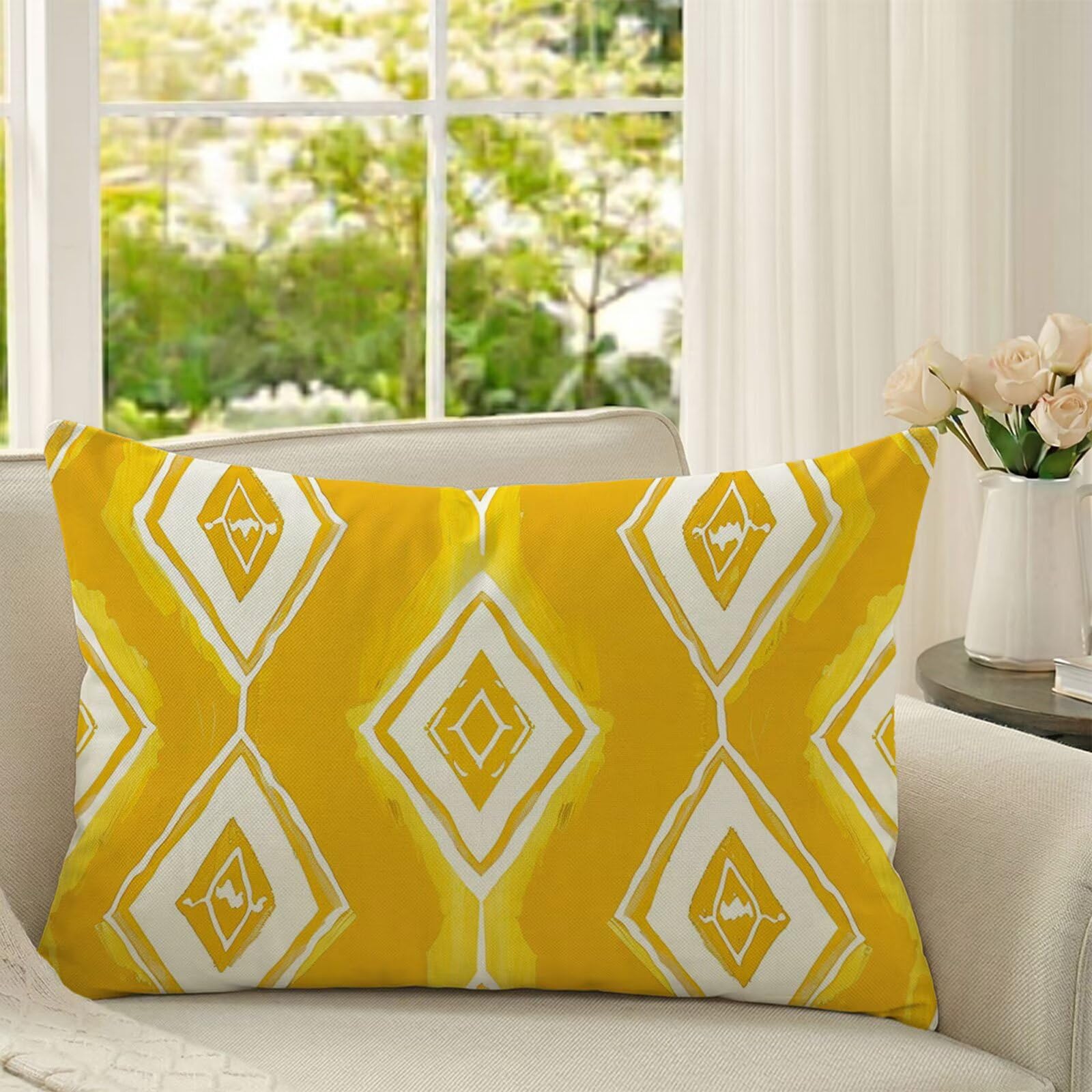 Housse de coussin orange 50x75 cm en velours géométrique pour canapé et lit
