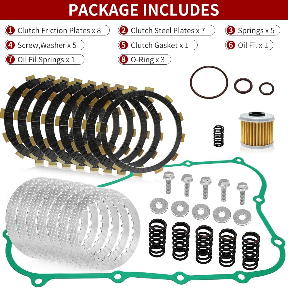 Clutch Kit & Friction Steel Plates Gasket Compatible with Honda CRF250R 2008 2009 CRF250X 2004-2007