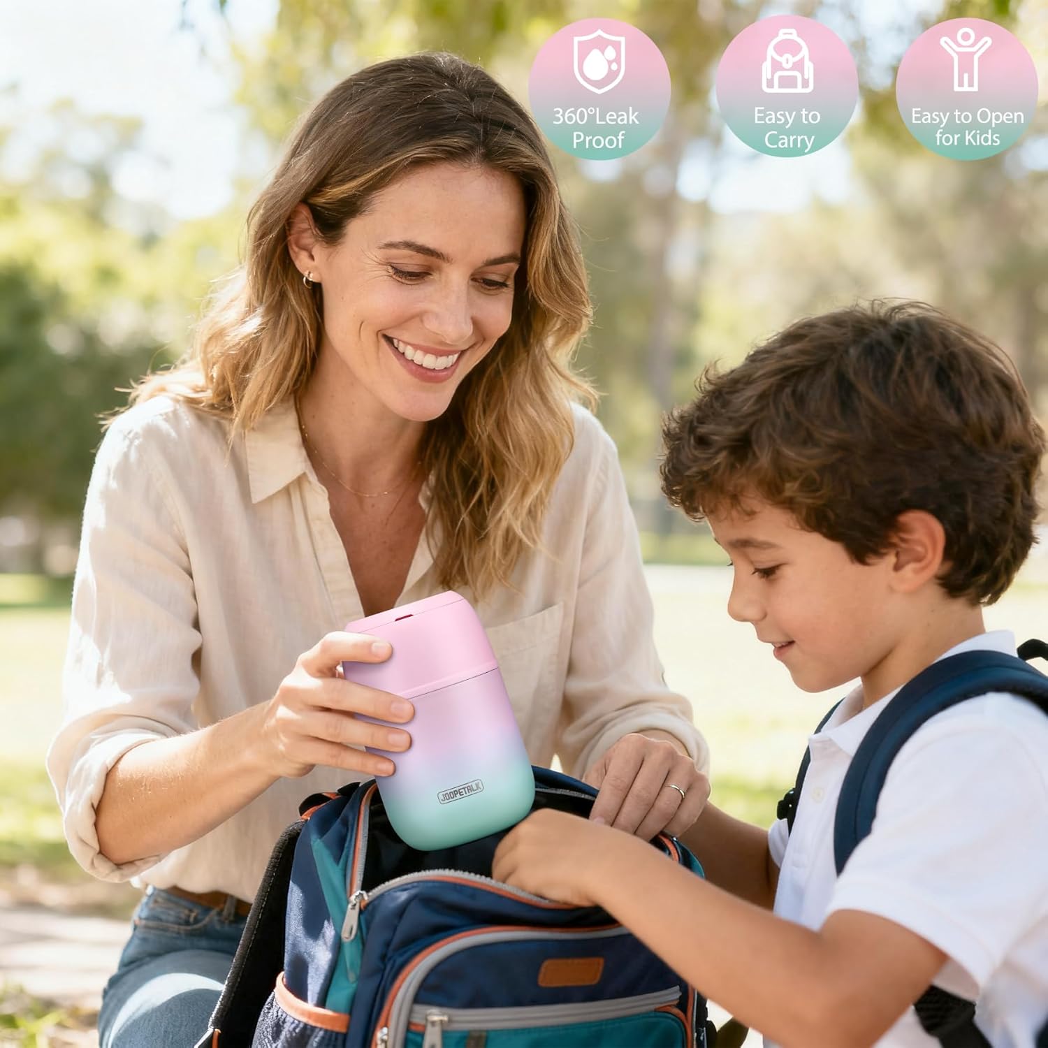 17 oz Insulated Lunch Containers Hot Food Jar, Wide Mouth Soup Thermo for Hot Food Kids Adults, Vacuum Stainless Steel Thermo Lunch Box With Handle Folding Spoon for School, Office (Blue-Pink) - Image 5