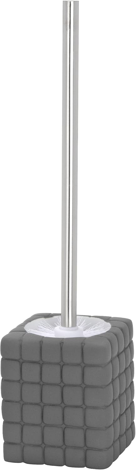 WENKO 20171100 WC Brush Set Cube Grey - Soft-Touch Surface, Ceramic, 4.92 x 14.57 x 3.94 inch, Grey