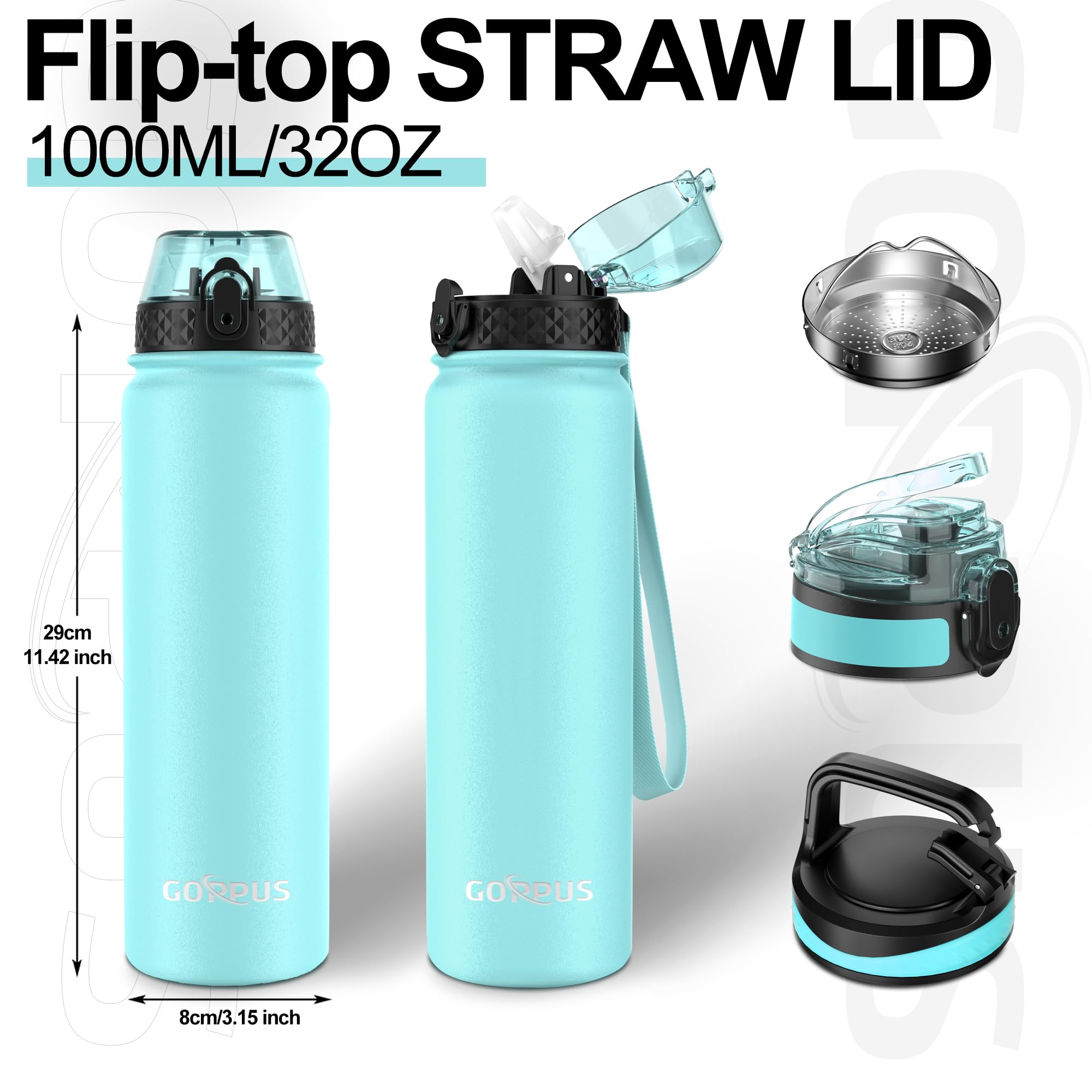 Borraccia Termica GOPPUS 1L Acciaio Inox - Doppia Parete, Con Cannuccia, A Prova Di Perdite - Foto 7