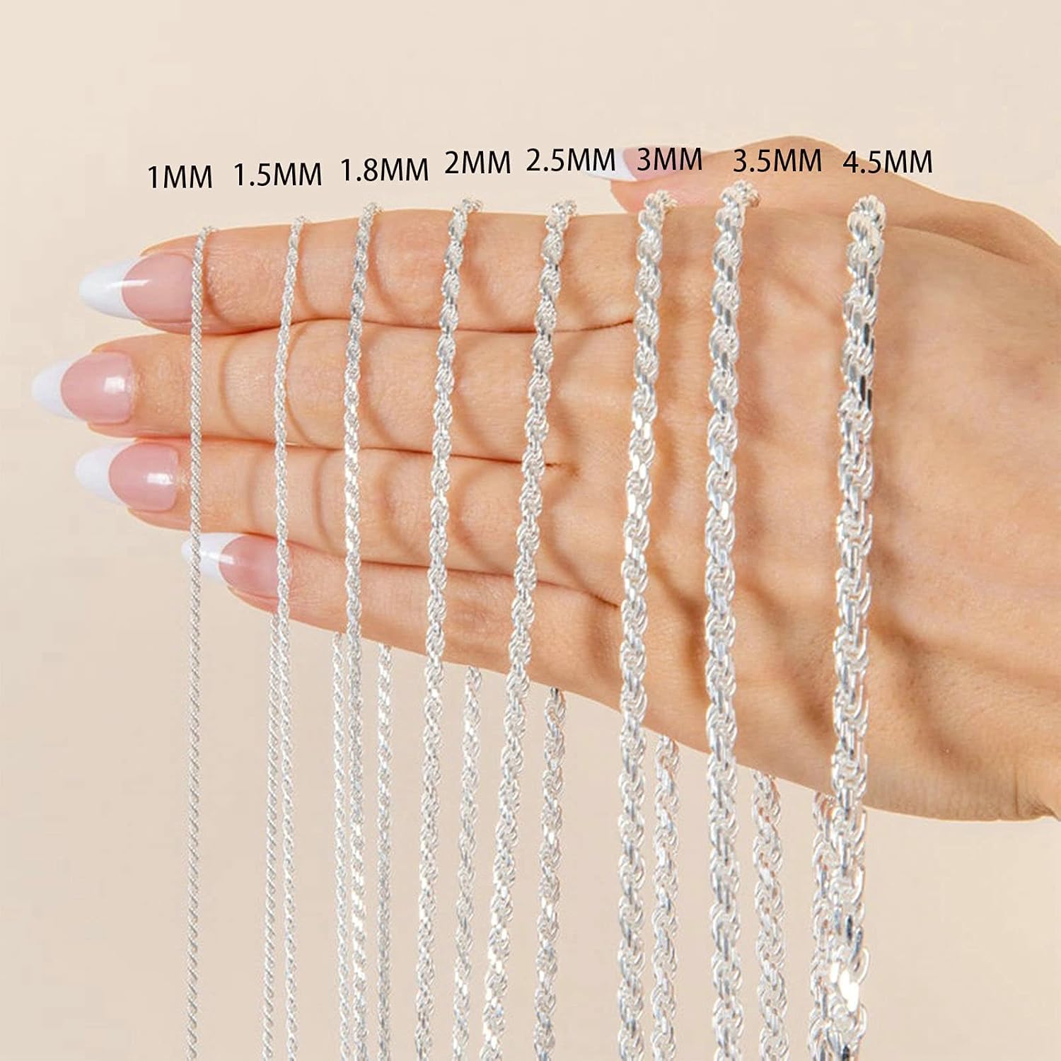 Dacc & Aya Authentic 925 Sterling Silver Rope Chain for Men & Women Diamond Cut Sterling Silver Braided Twist Chain with Lobster-Claw Clasp, Sturdy, Shiny 1.5/2/3mm, 16-26 Inch