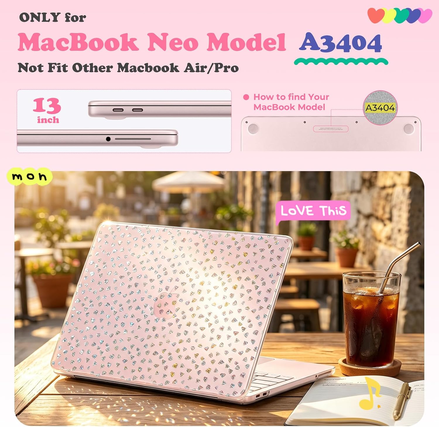 EooCoo for MacBook Neo Case 13 inch 2026 Model A3404, Diamond Clear image 3