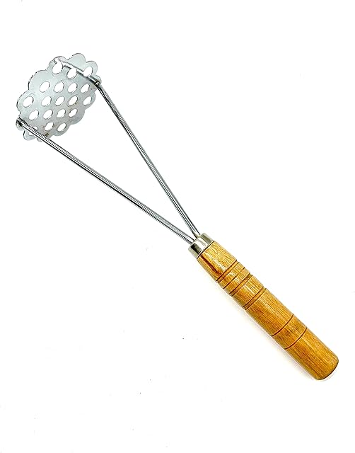 TIJAR® Potato Masher, Stainless Steel and Solid Wood Handle Masher, Ricer, Hard Wearing, Nonstick Potato Masher Utensil (Stainless_Steel)