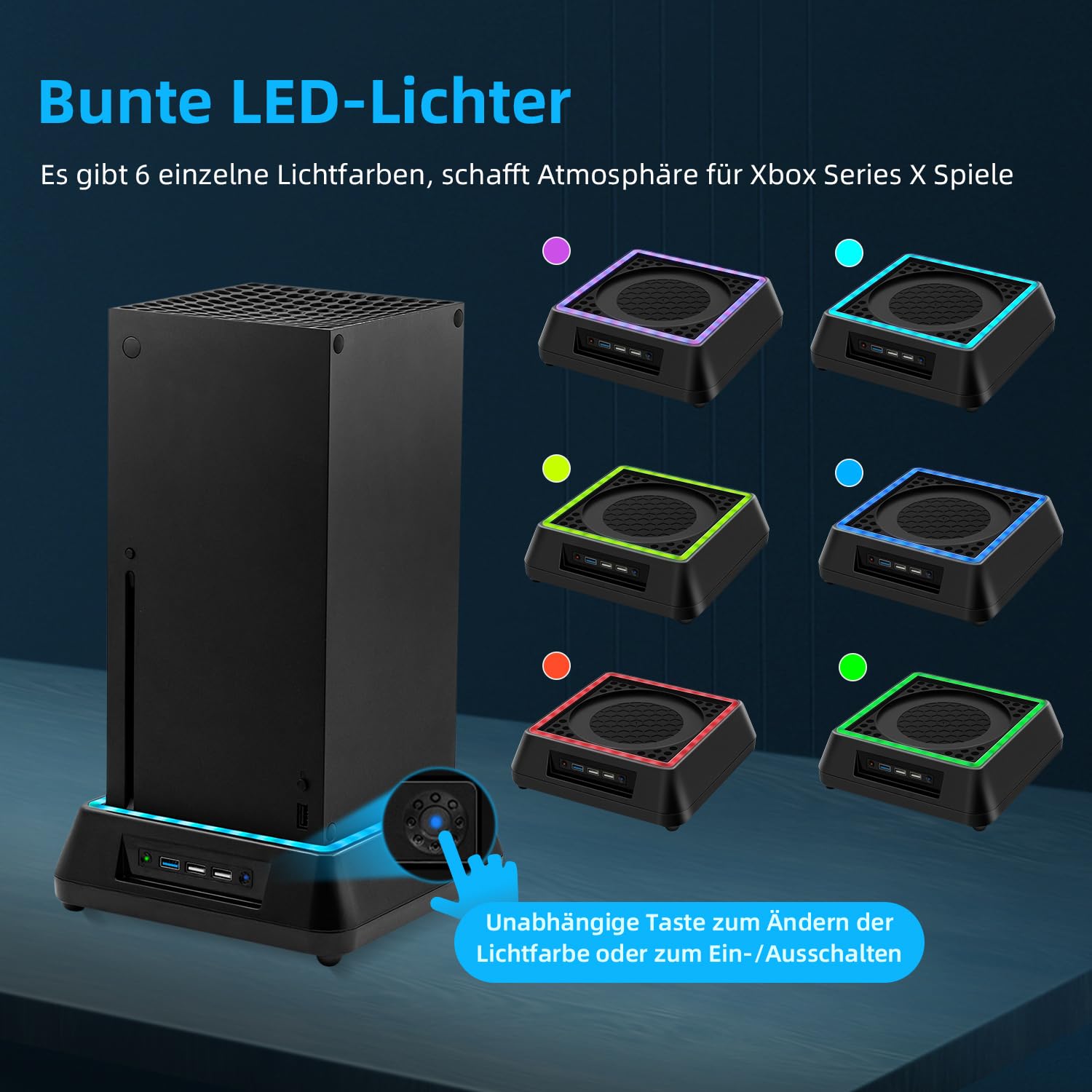 Upgraded Lüfter Ständer für Xbox Series X, Kühler Stand mit RGB LED,4 Große &Turbolüfter, USB 3.0 & 2.0 Ports & 3 Geschwindigkeitsstufen Einstellbares Kühlsystem für Xbox Series X-Schwarz