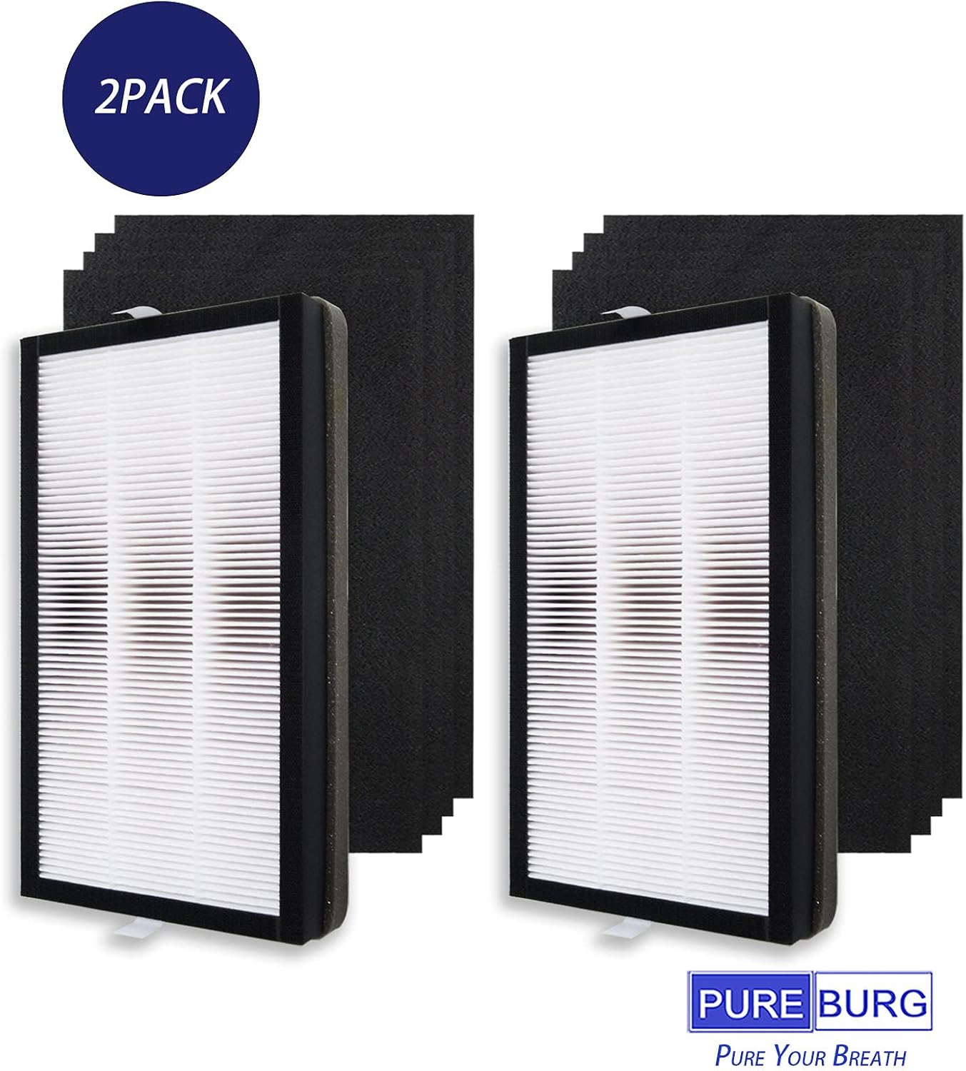 PUREBURG Replacement Filter Compatible with Filtrete F1 Filter Fits FAP-C01-F1 & FAP-T02-F1 FAPF-F2-A FAP-C01-F2 & FAP-T03-F2 Air Purifiers,2-Pack H13 HEPA + 8 Carbon Pre-Filters