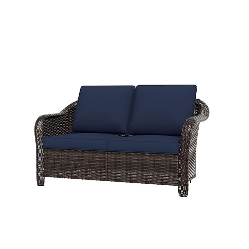 55 inch Outdoor Wicker 2 Seater Sofa, All-Weather Use Patio
