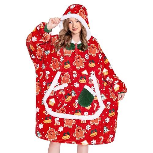 OLAOLA Gingerbread Wearable Blanket Hoodie for Adults Oversized Animal Hooded