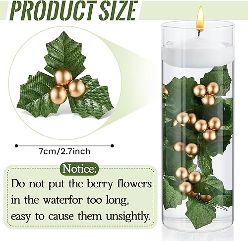 Miniatura 2 de 50 bayas de acebo de Navidad para manualidades, flores de bayas sintéticas, hojas de acebo y bayas, rellenos de corona de Navidad para rellenos de