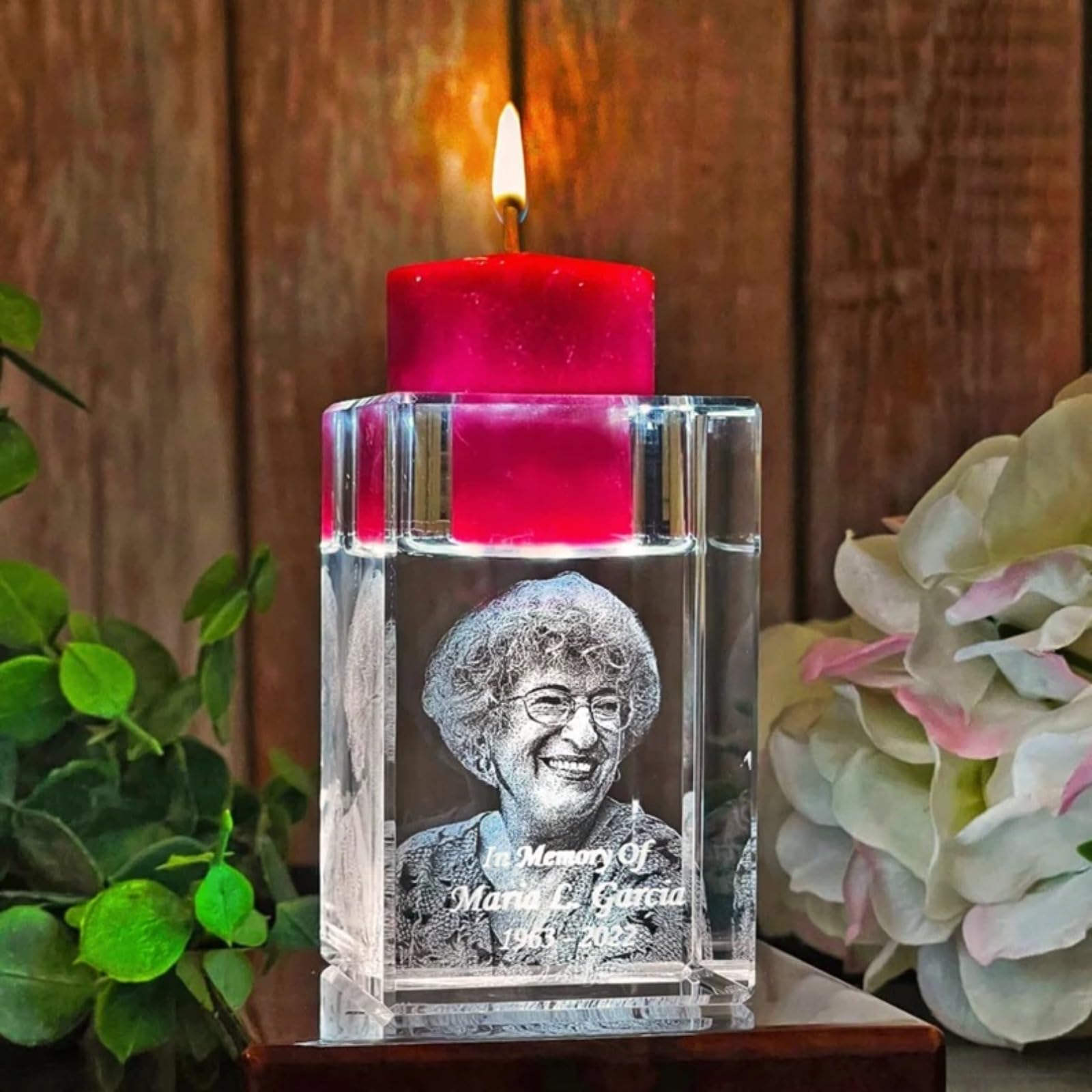 MXN Personalisierter 3D-Foto-Kristall-Kerzenhalter Mit Bild, Gravur - Geschenk für Geburtstag, Weihnachten, Muttertag (3D, 5 x 12 cm)