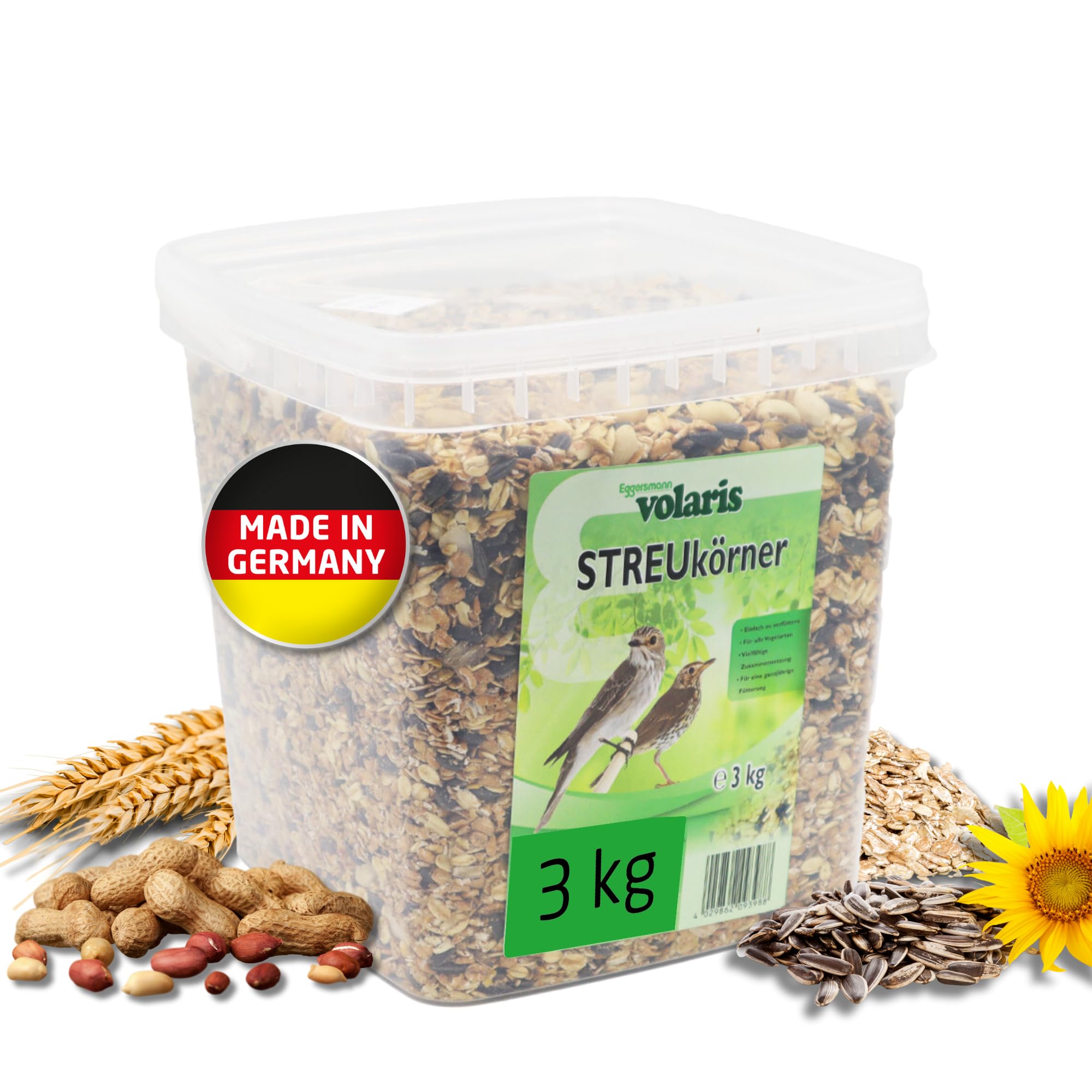 Eggersmann volaris Vogelfutter Wildvögel ganzjährig 3 kg [Streukörner] – Ganzjahresfutter für Gartenvögel – Streufutter für alle Vogelarten – Wildvogelfutter ganzjährig & nährstoffreich