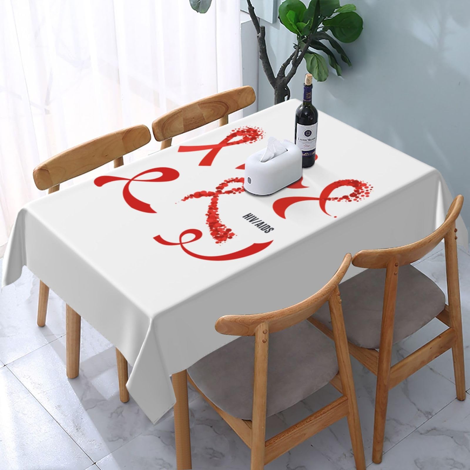 JunHeArt Aids Awareness Month Tablecloth Rectangle Table Cover Washable Table Cloths Decor For Kitchen 54" X 72"