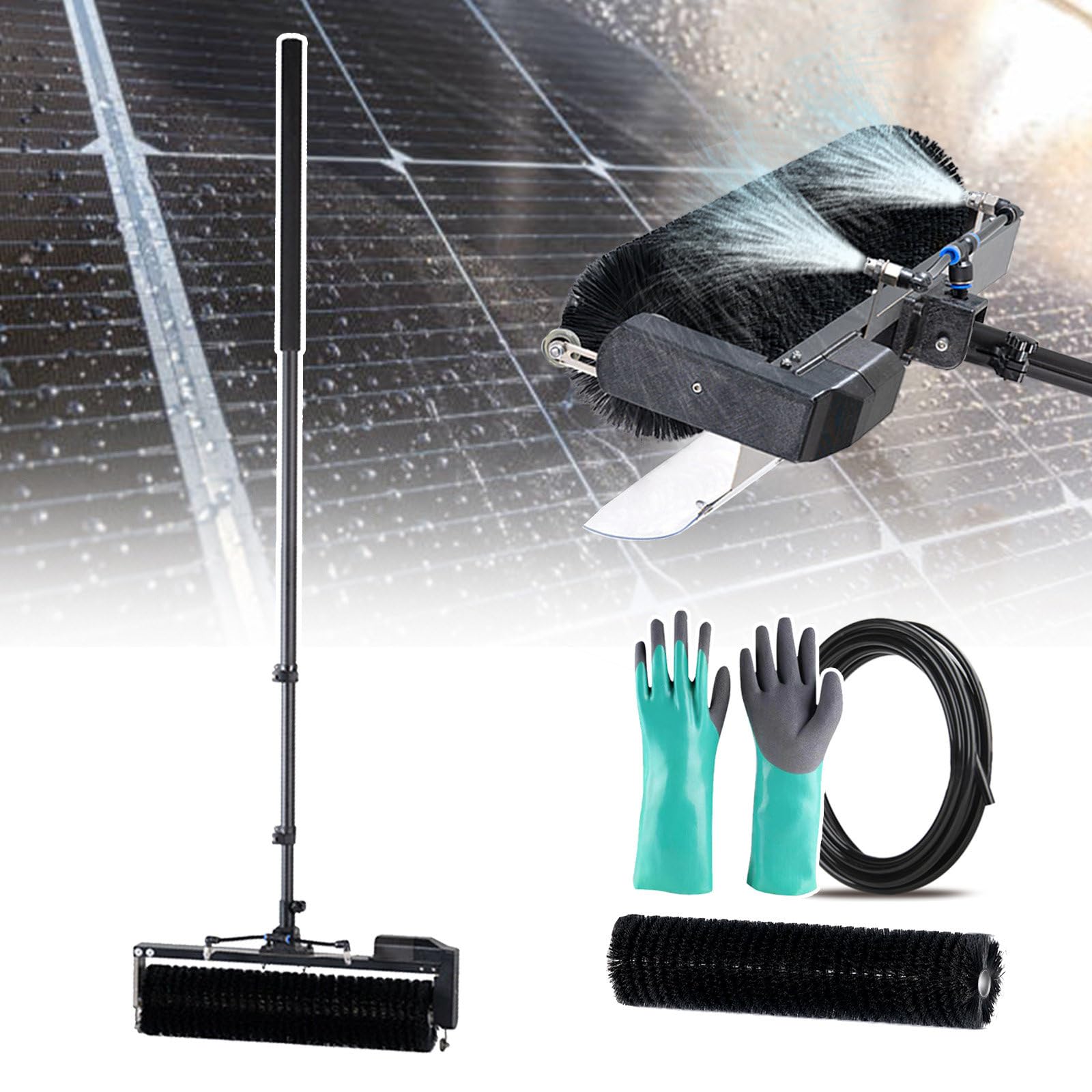 AYCDL Solar Panel Cleaning Kit - 60cm Automatic Rotation Brush + 7.5m Telescopic Pole - Water Fed Outdoor Electric Cleaner for Efficient Solar Panel Maintenance,5.5m