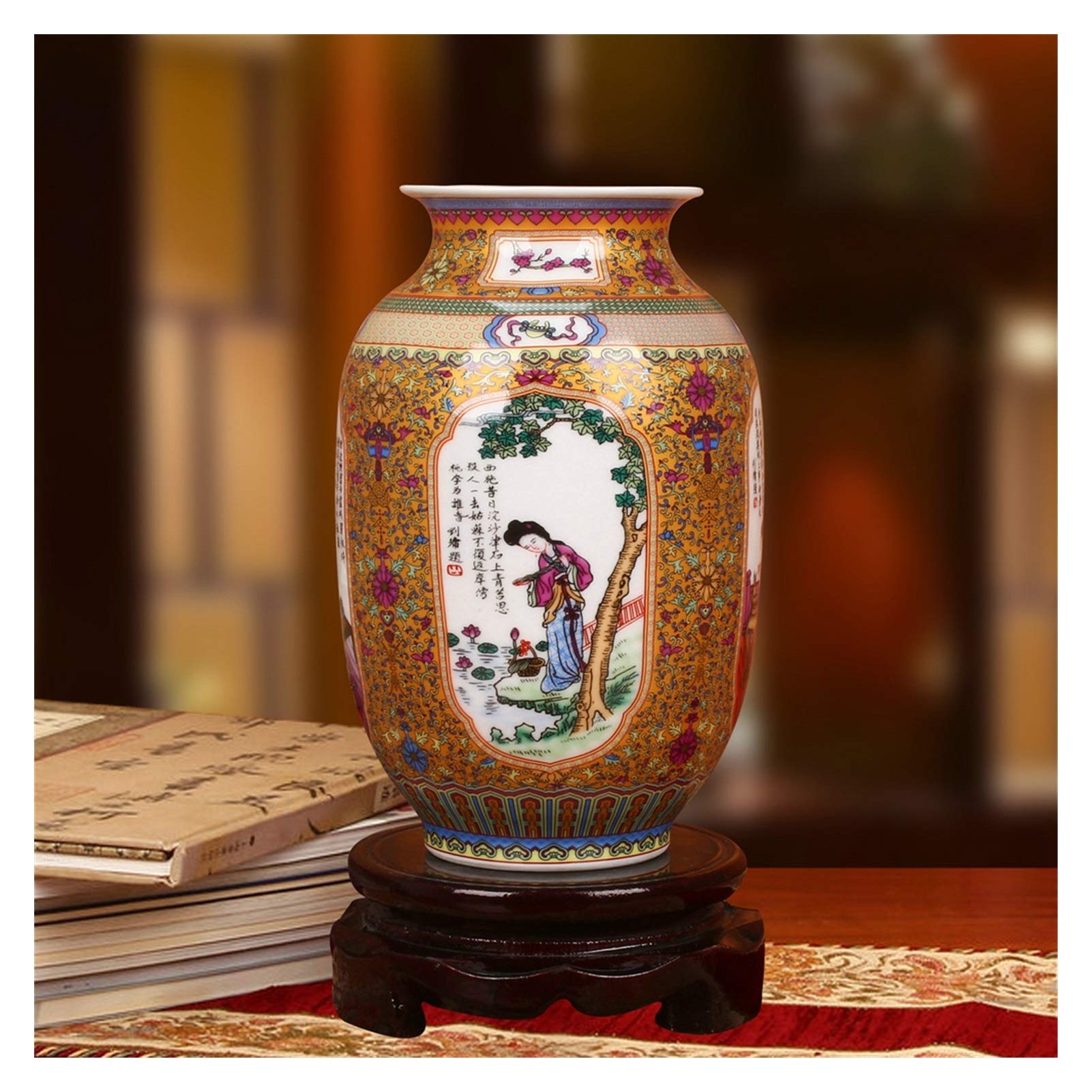 asdchZen Vases Ceramic Vase Enamel Four Ancient Beauties Four Vases Fashion Home Decoration Vases For Decor,A
