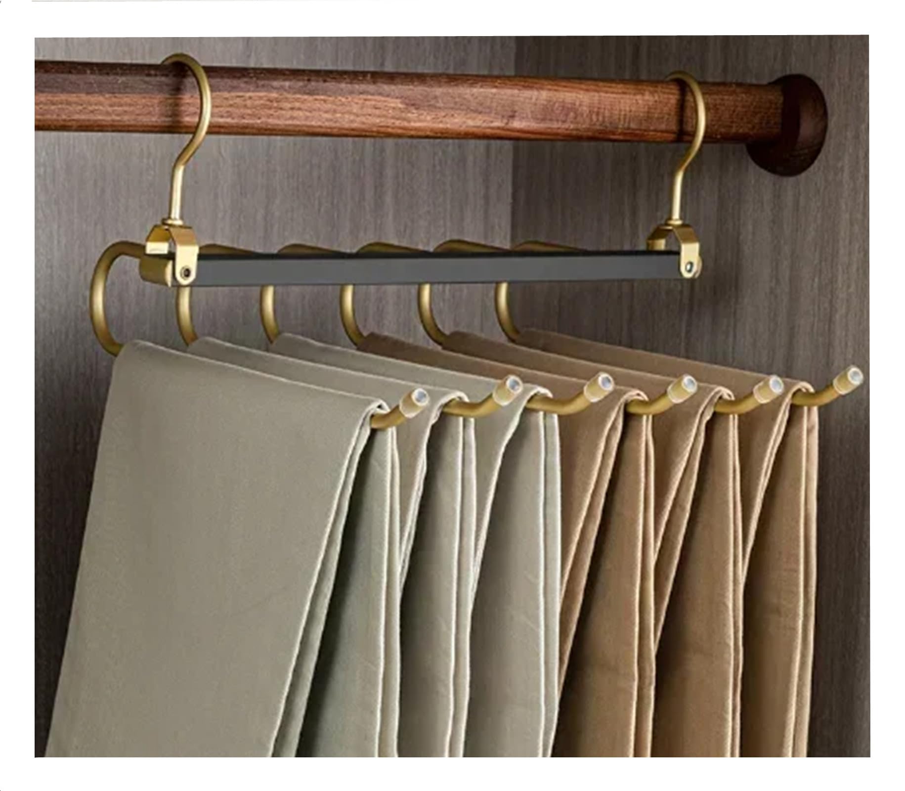 Magic Pants Hanger - Perchero giratorio 6 en 1 de aleación de aluminio plegable para pantalones, diseño antideslizante para el hogar, viajes y dormitorio, ropa negra versátil