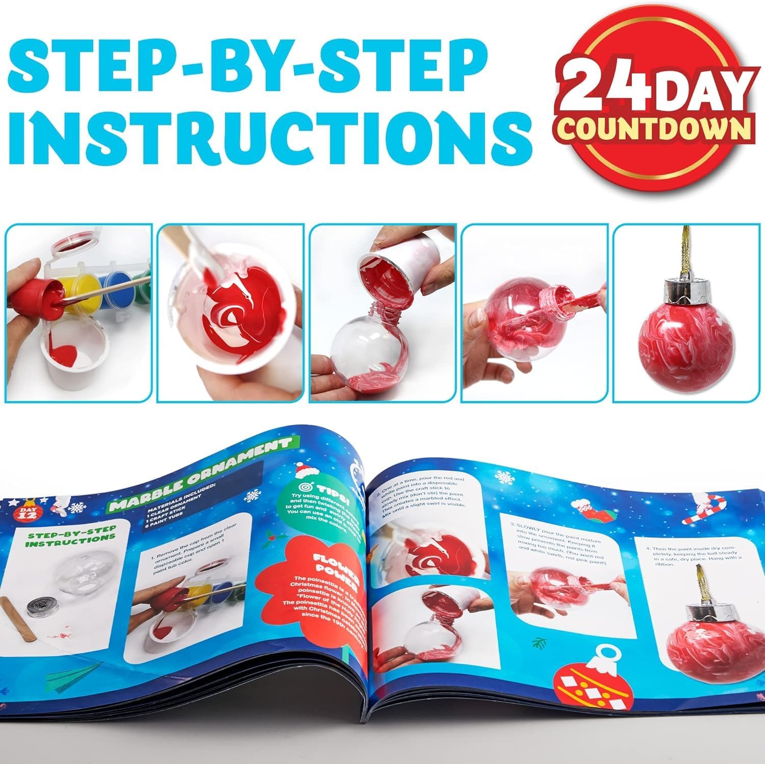 JOYIN 2025 Christmas Art & Craft Advent Calendar, 24 Days Christmas Countdown, Kids DIY Crafts with Children's Scissors Glue Lanyards Paint Watercolor Pens for Xmas Party Favor Gifts