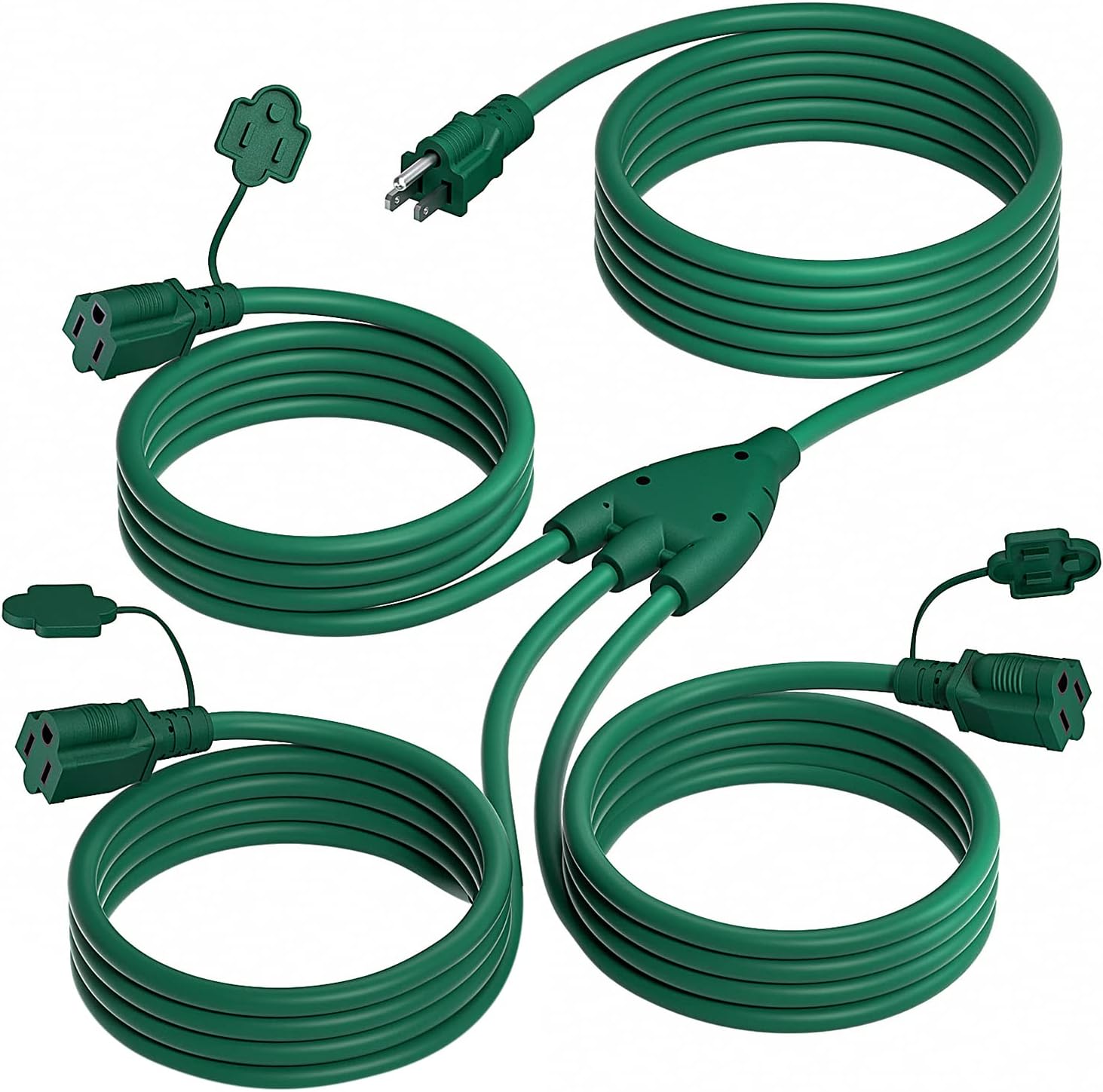 Outdoor Extension Cord 1 to 3 Splitter with Multi Outlets Max 15FT End to Plug(27 FT Total) 3 Prong 16AWG Heavy Duty 3 Outlets Weatherproof Power Cord for Indoor Halloween Christmas ETL Listed