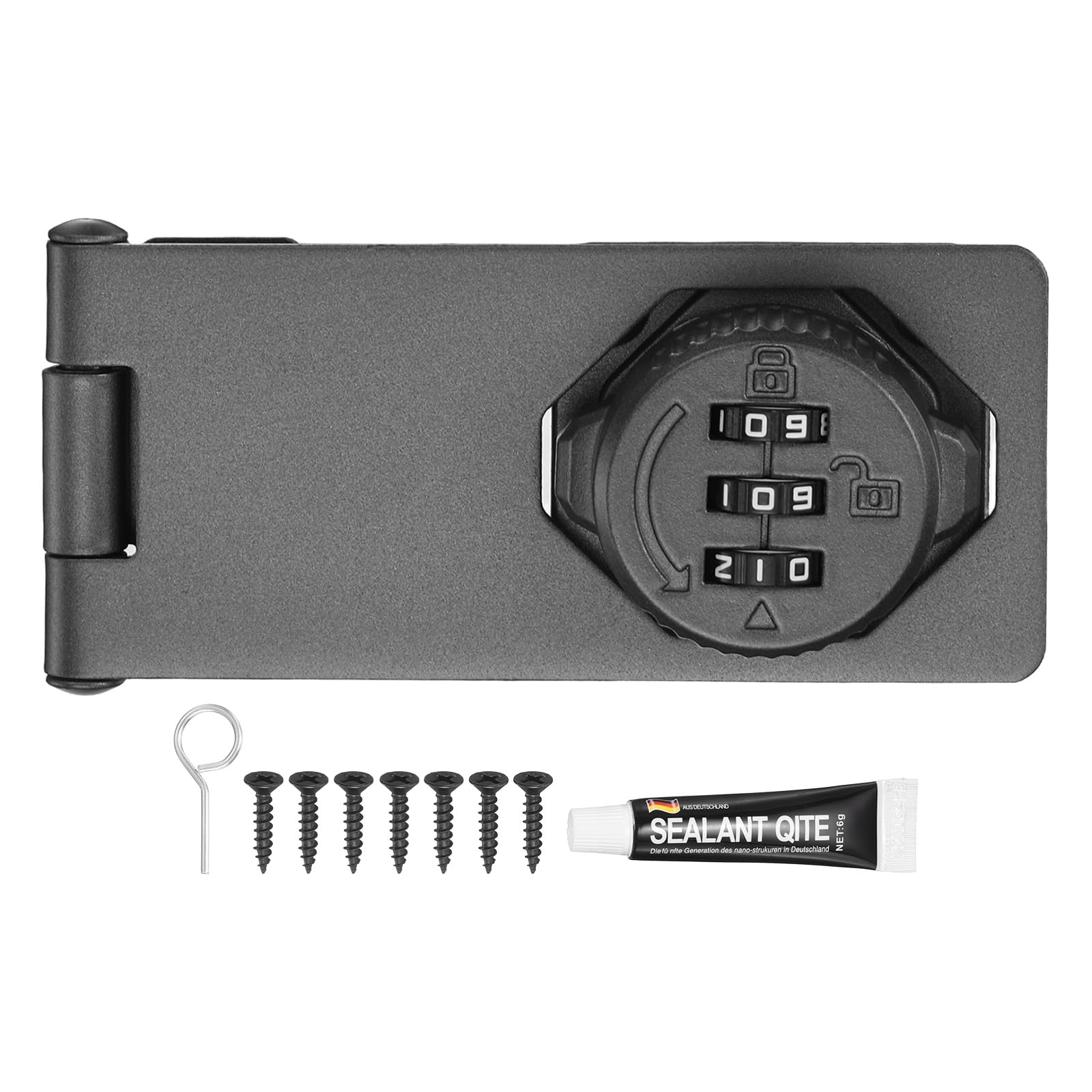 PATIKIL Password Rotary Hasp Locks (110mm, Gray) (1Pcs), Keyless 3-Digit Cabinet Locks with Combination Security Slide Latch, Suit for- Door/Closet/Barn/Bathroom/Outdoor/Garden