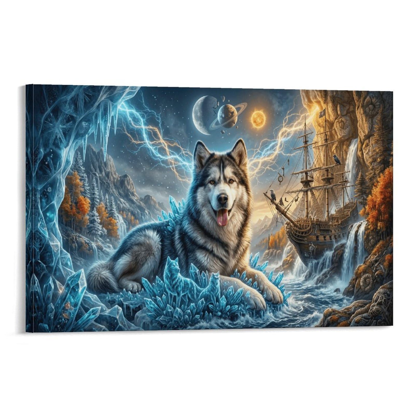 XPASHIQWC Alaskan Malamute Poster Artwork Ice Carved Crystals Canvas Prints Picture Modern Canvas Wall Art Picture Wall Hanging for Bathroom Wall Decor 20x30inch(50x75cm)