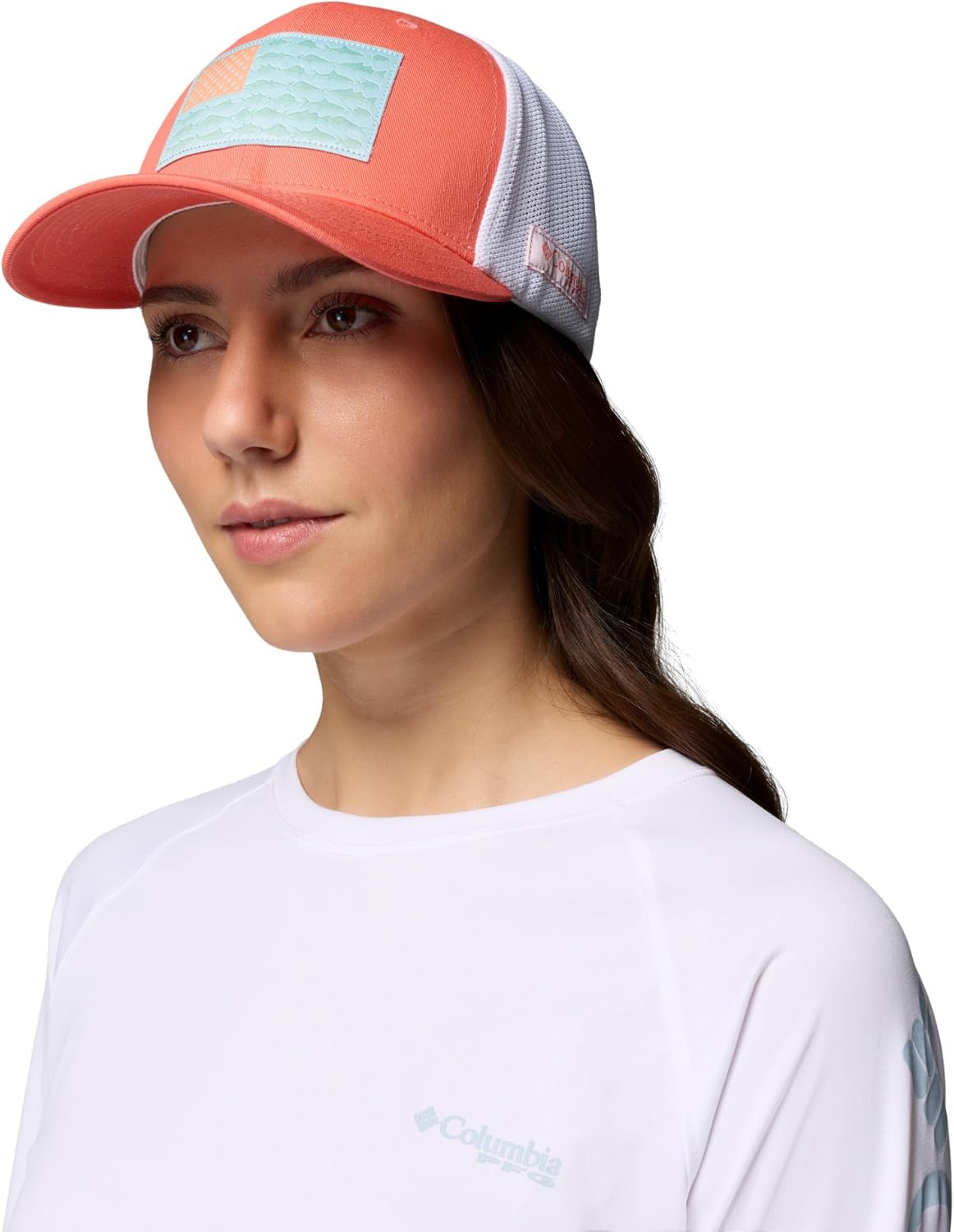 Columbia Unisex PFG Fish Flag Mesh Ball Cap, Melonade/Fish Flag, L/XL